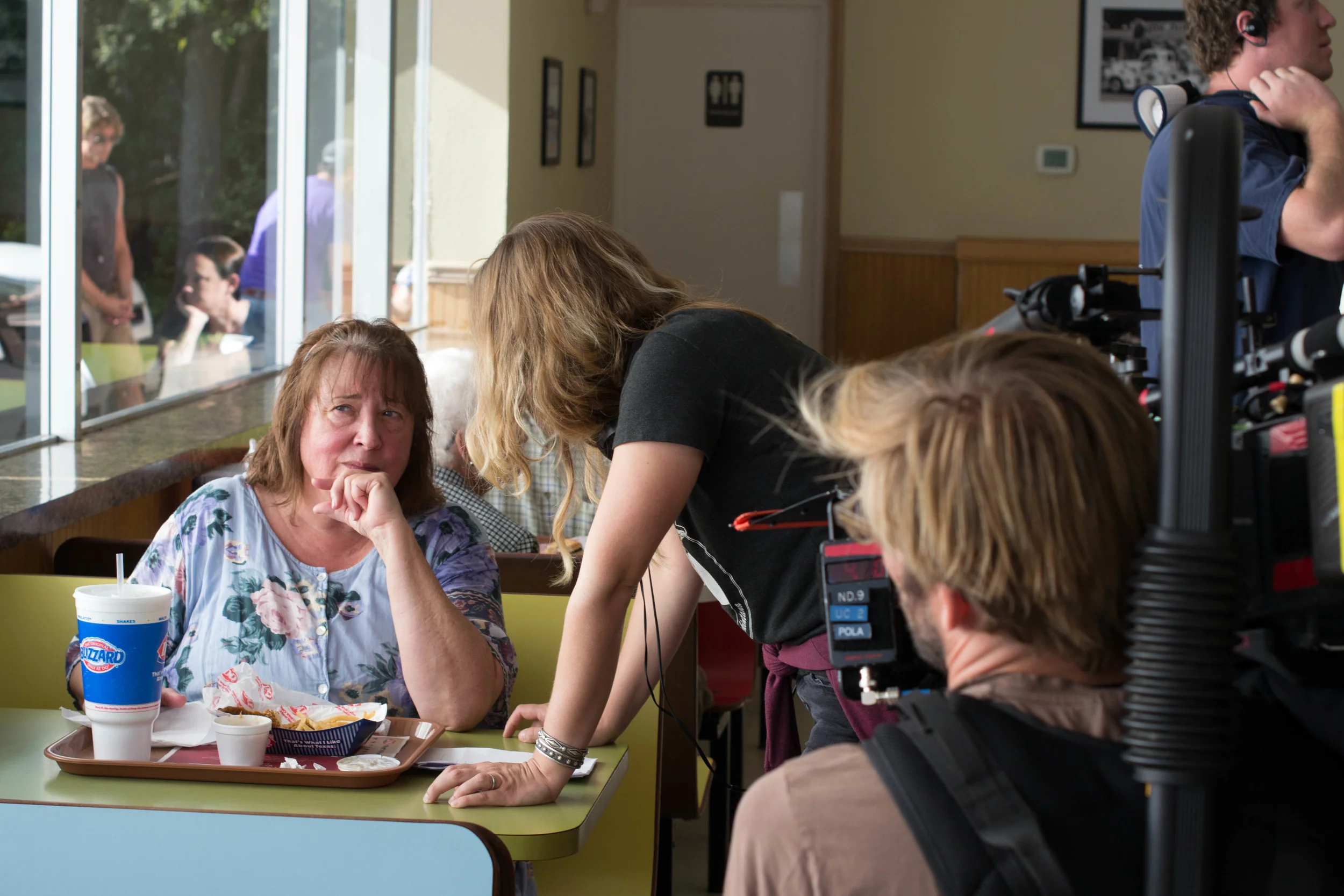 Anna discussing an upcoming scene with actress Melanie Haynes