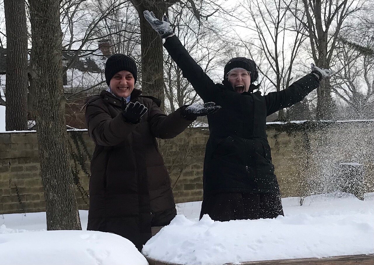 One of us is more excited than the other for this snow
