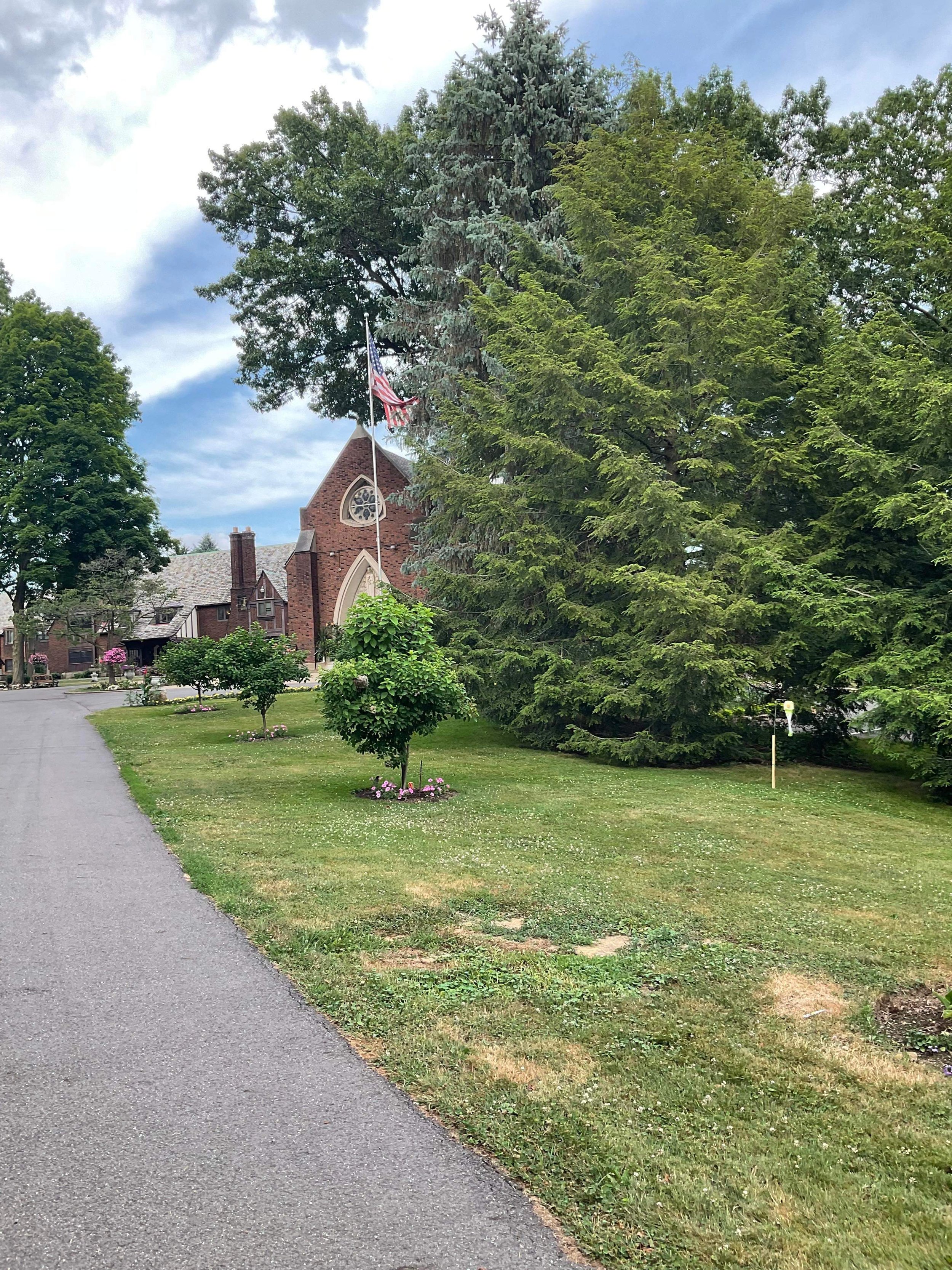 Coming up the lane to the Church and Monastery