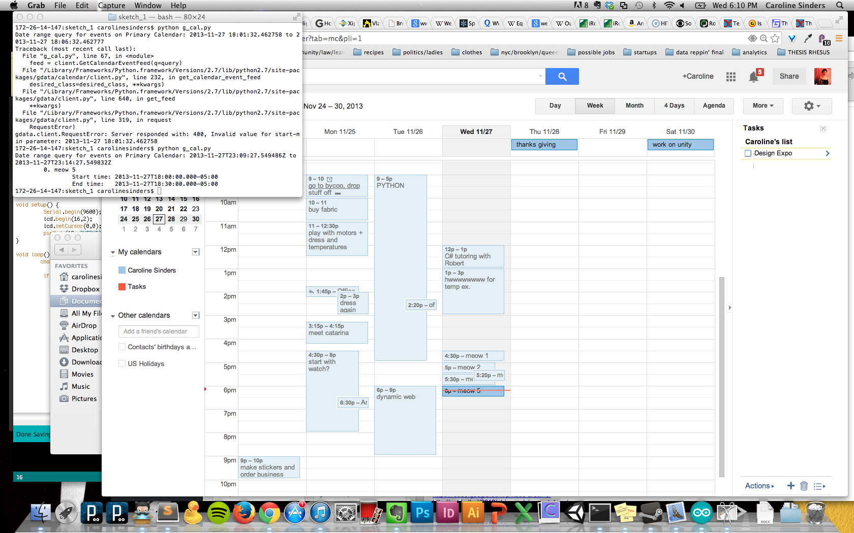 Screen shot of python code parsing my google calendar data.&nbsp;