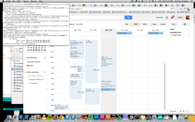 Screen shot of python code parsing my google calendar data. 