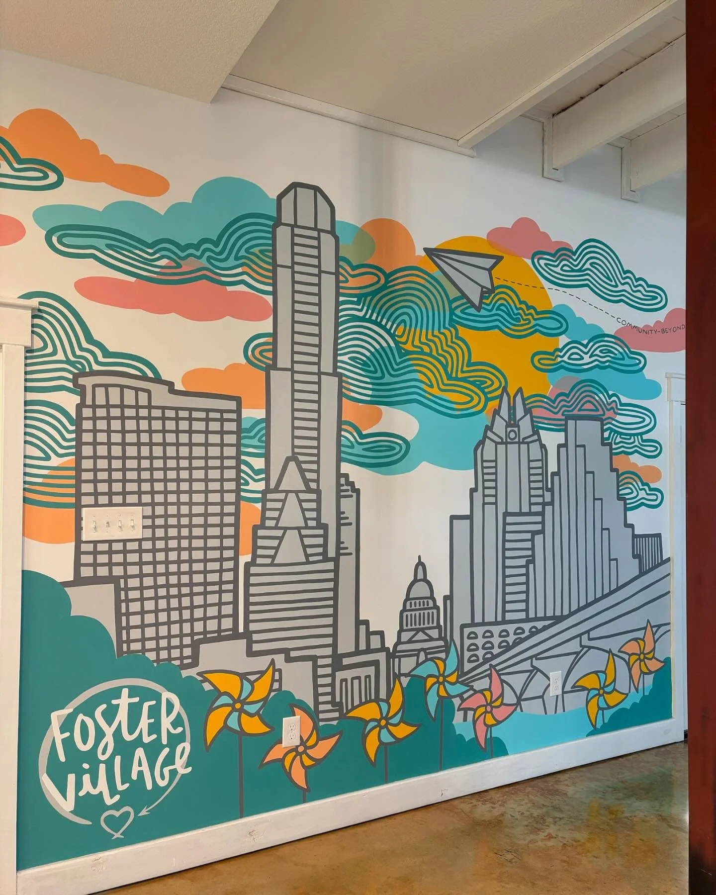 What a joy and honor to bring an older mural to a new location! Foster Village creates a village of support for children in foster care and their caregivers by equipping, connecting and advocating. They have outgrown their current space  and asked me