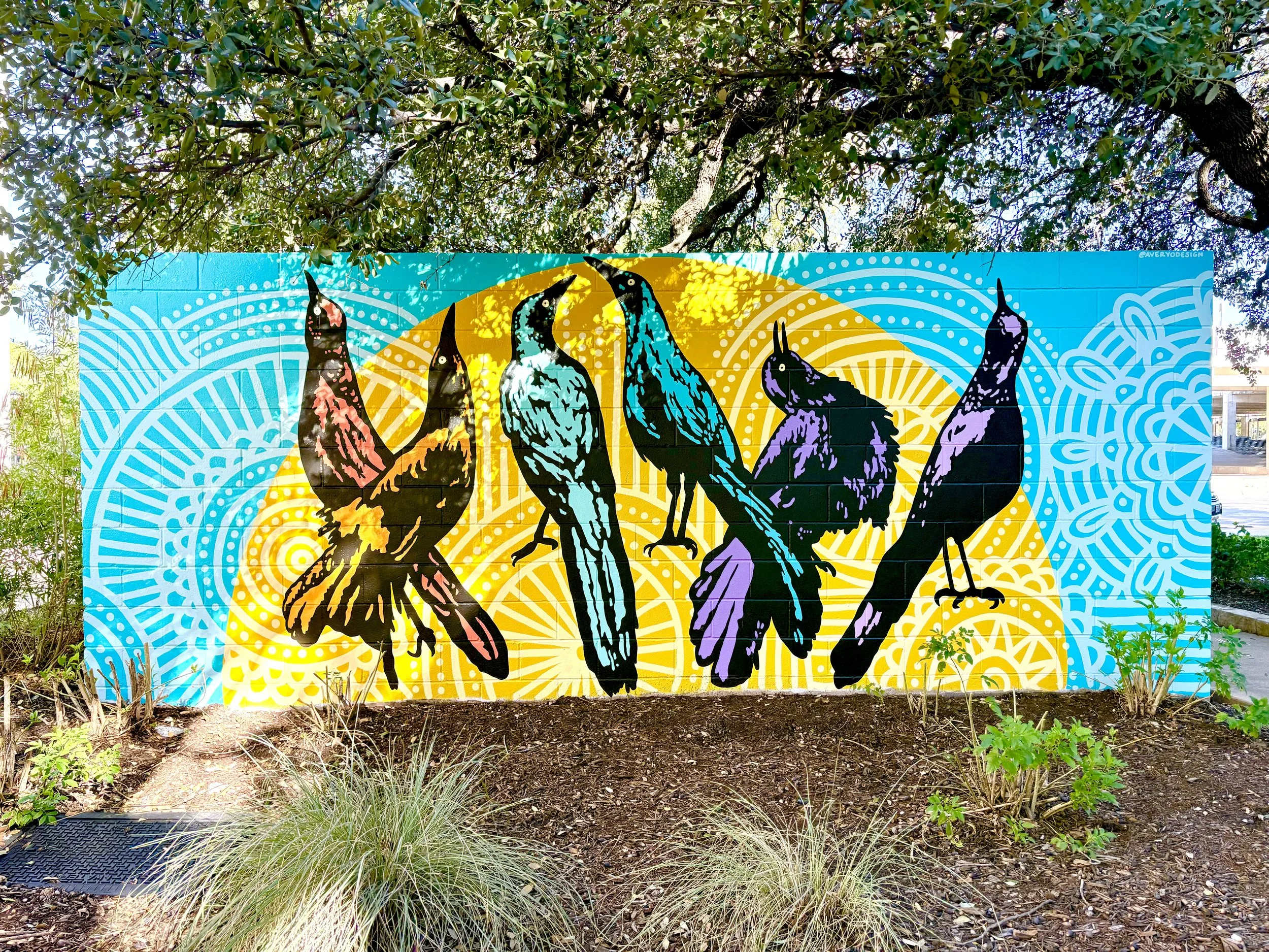 Rainbow Grackle Mural in Round Rock Texas