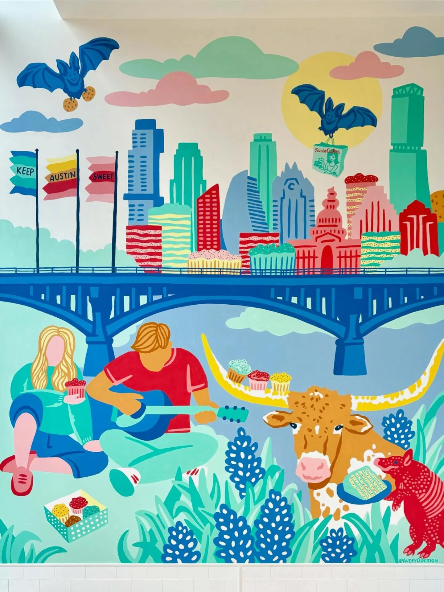 First mural of the new year came with some pretty sweet perks! Thank you @susiecakesbakery for inviting me out to add some local flavor to your beautiful bakery!