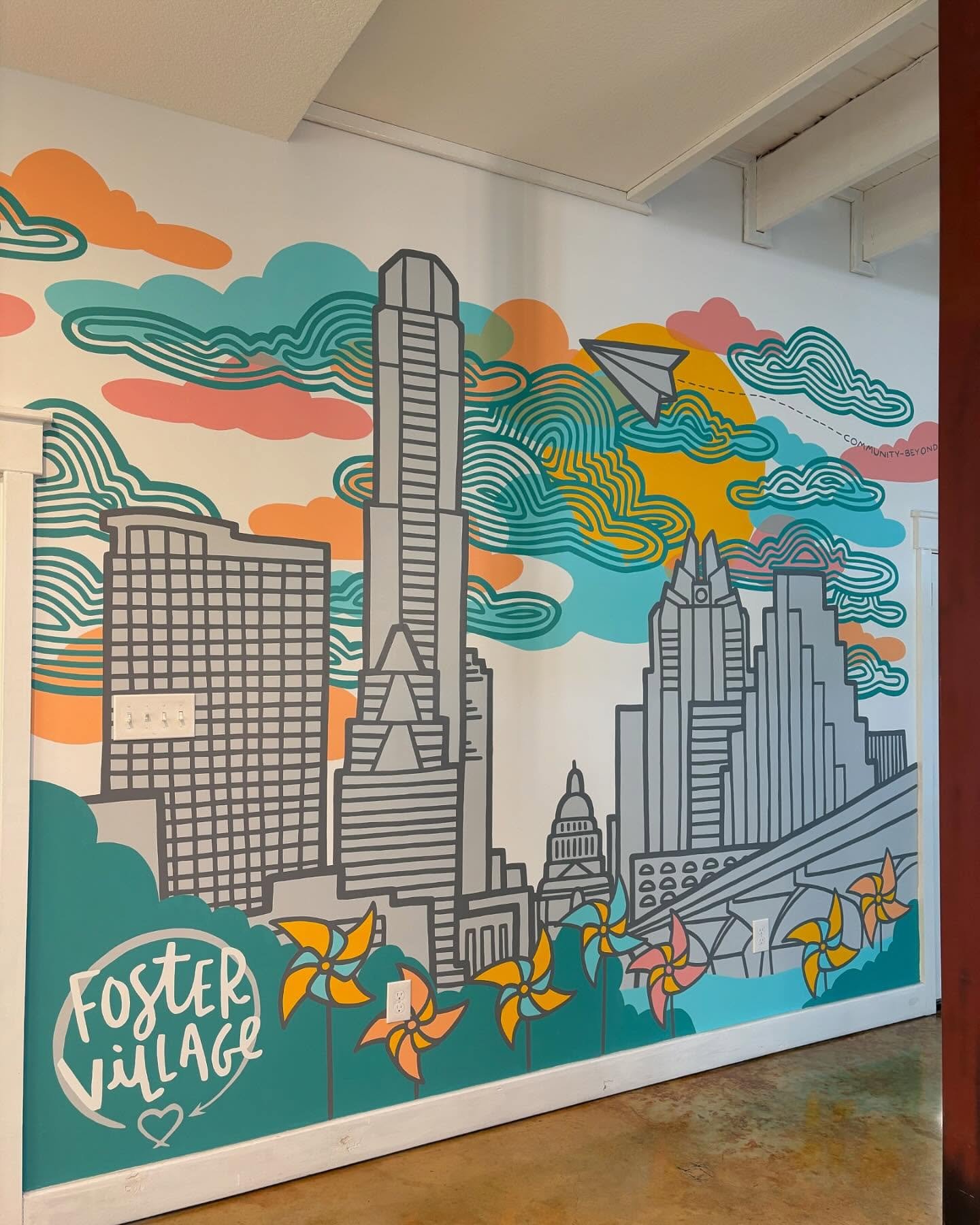 What a joy and honor to bring an older mural to a new location! Foster Village creates a village of support for children in foster care and their caregivers by equipping, connecting and advocating. They have outgrown their current space  and asked me