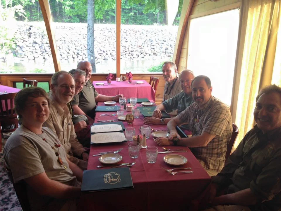 Pete with Hacklebarney friends on the spring Beaverkill trip