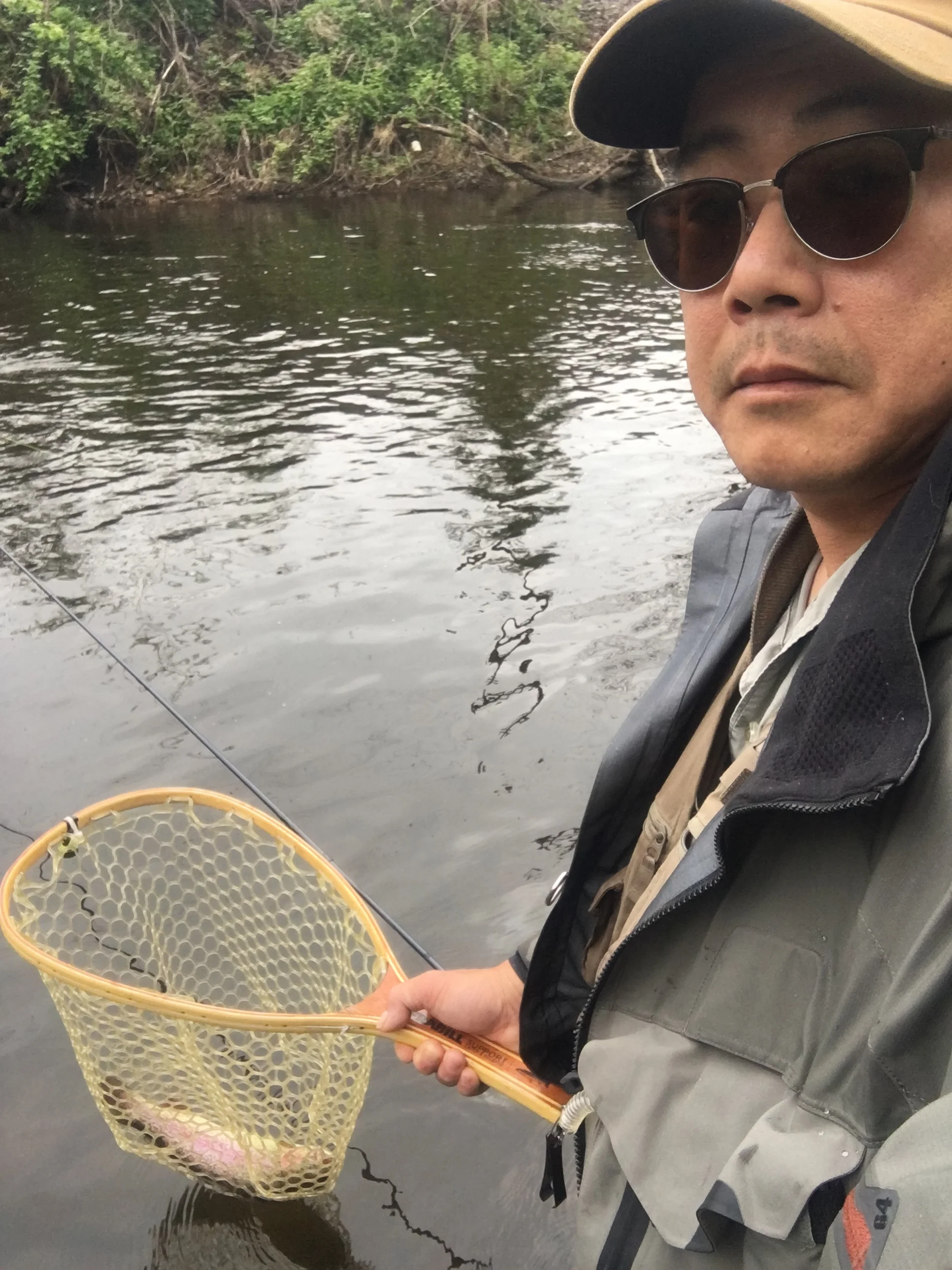 Rockaway River Trip May 4, 2019- Jonathan Eng demonstrates tight-line nymphing technique.