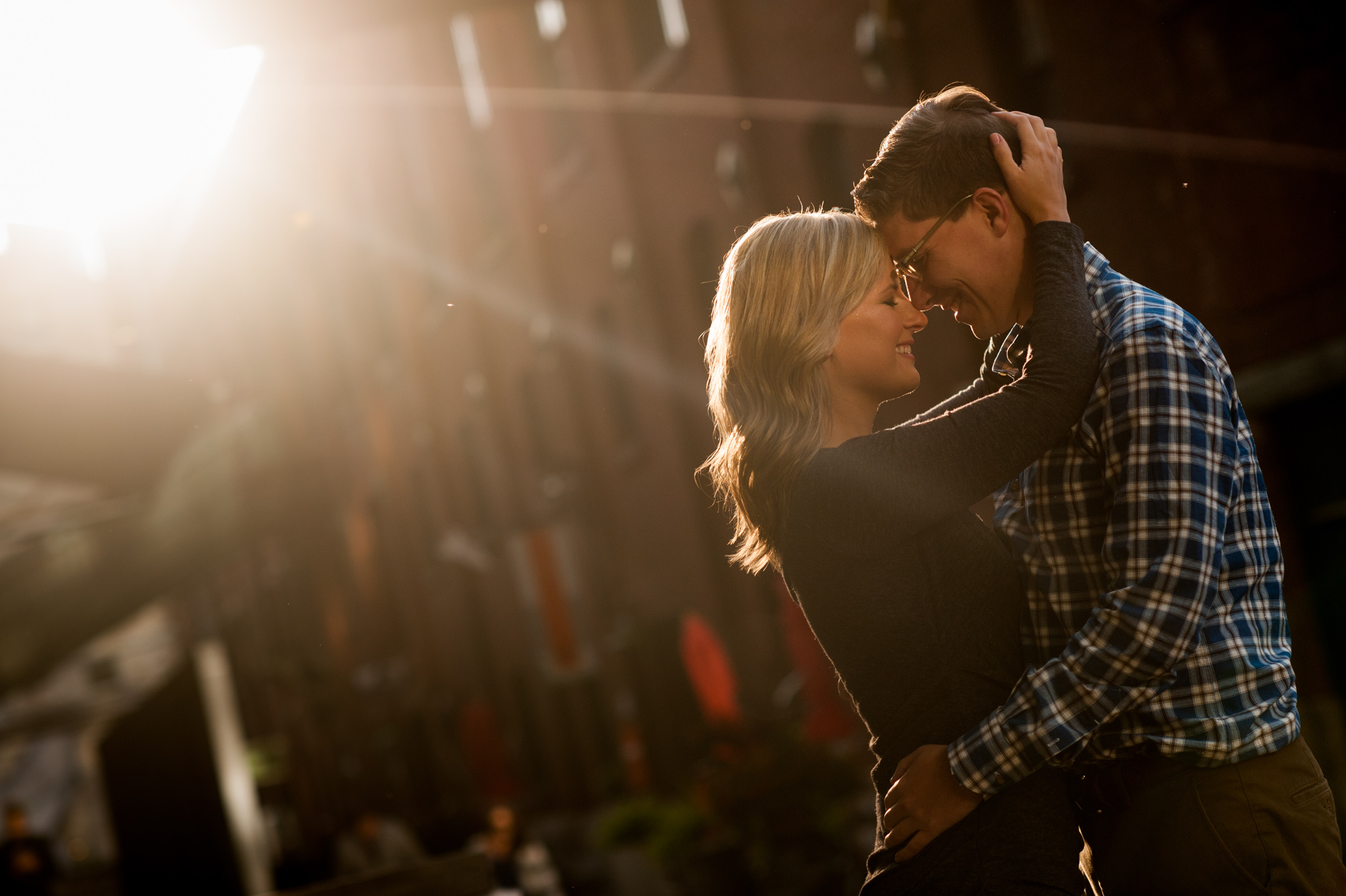  A beautiful golden hour engagement portrait Danielle + Eric's summer engagement session at Toronto's Distillery district by Toronto wedding photographer Scott Williams. 