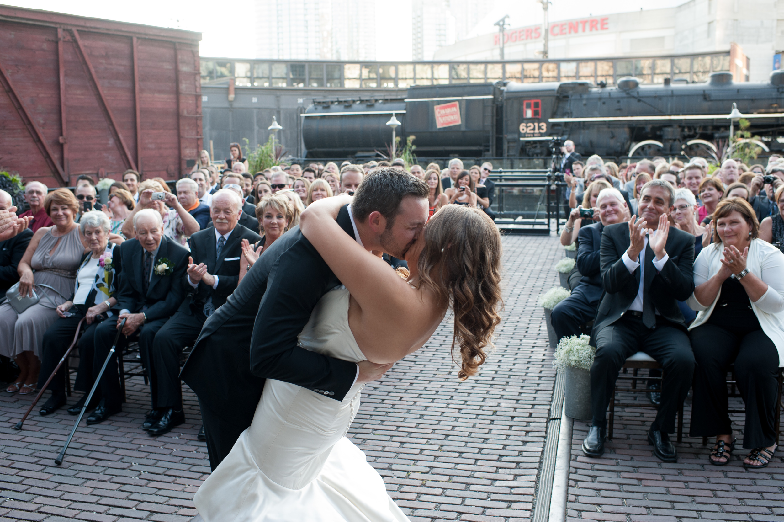 steamWhistle Brewery Wedding ceremony kiss