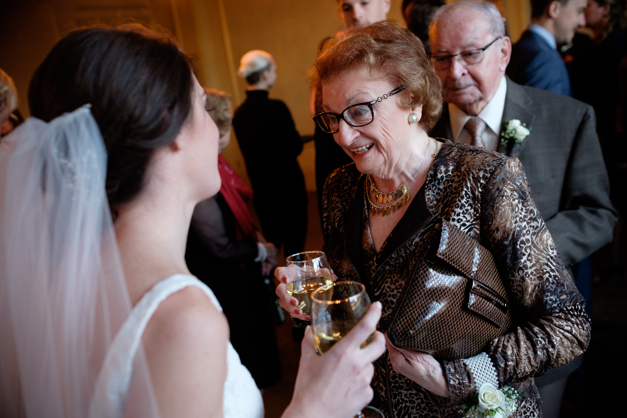  The bride is congratulated by her grandmother shortly after the wedding ceremony at 99 Sudbury in Toronto.&nbsp; 