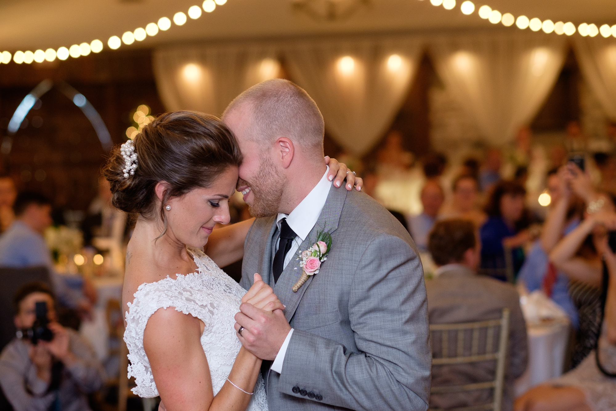  A photograph of the first dance during the reception from Rebecca + Jeff's wedding at the Hessenland Inn. 