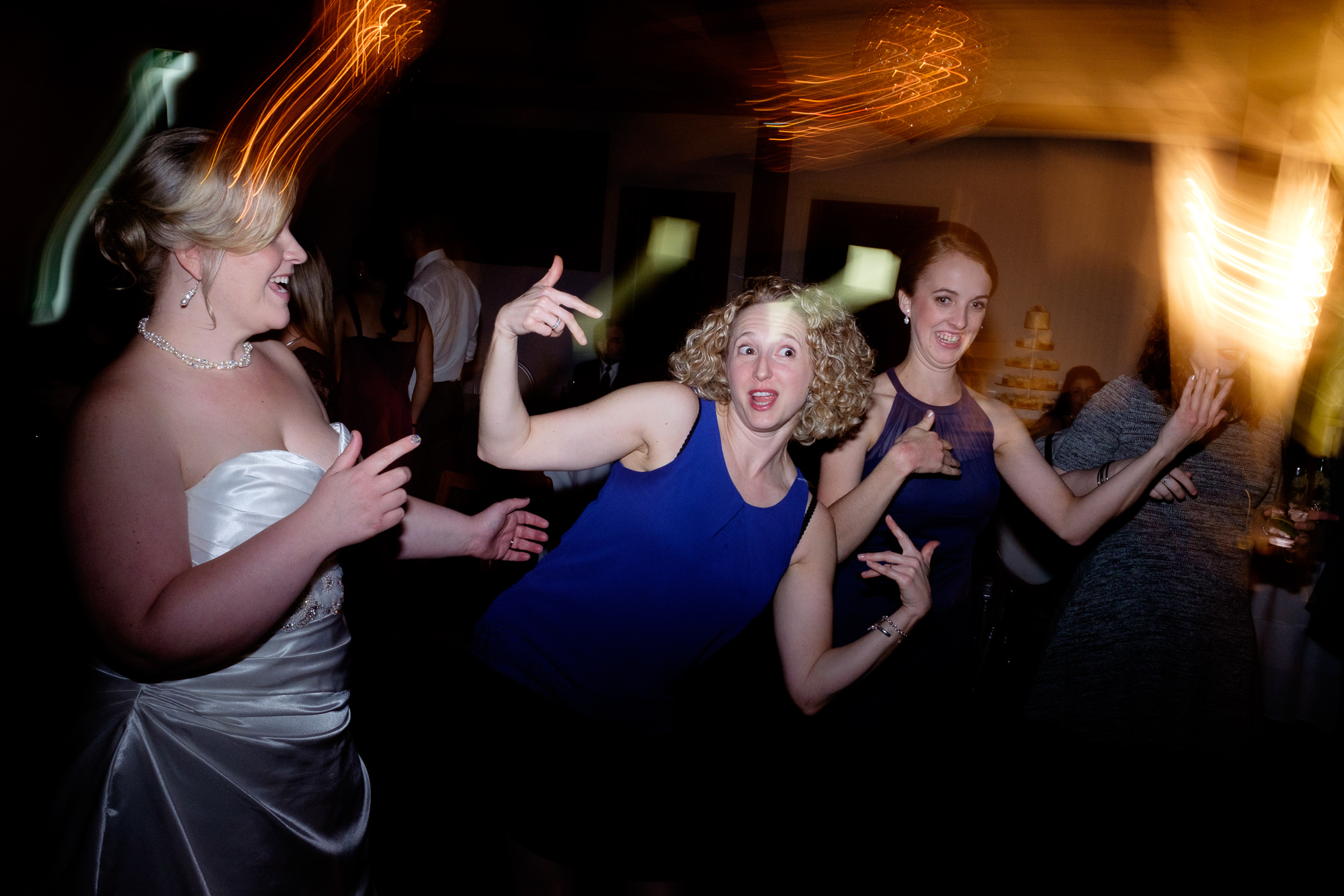 Julia dances with friends during the wedding reception.