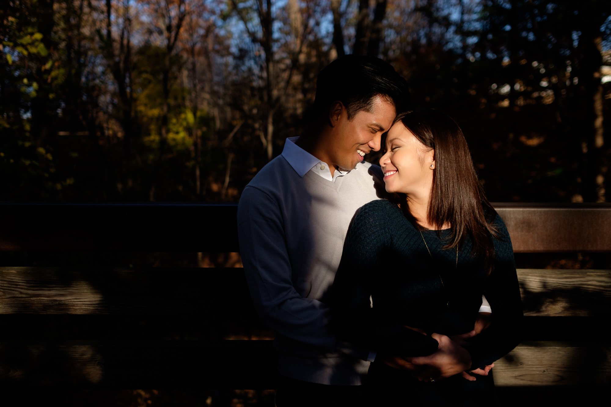  Haidie and Martin pose for some sunset portraits during their engagement session at Toronto's Edwards Gardens. 