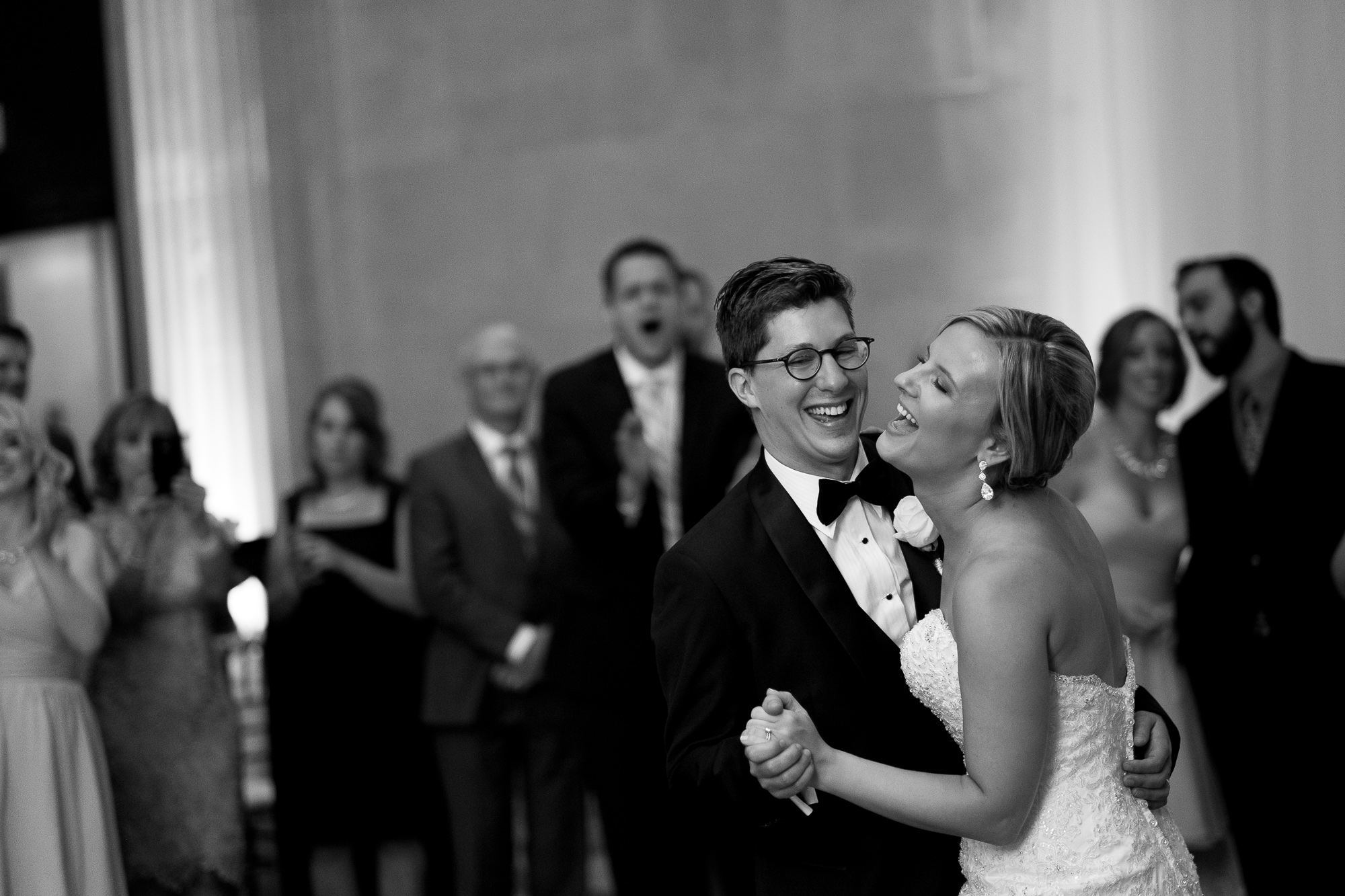  Danielle + Eric share a laugh during their first dance as a married couple at their One King West Hotel reception. 