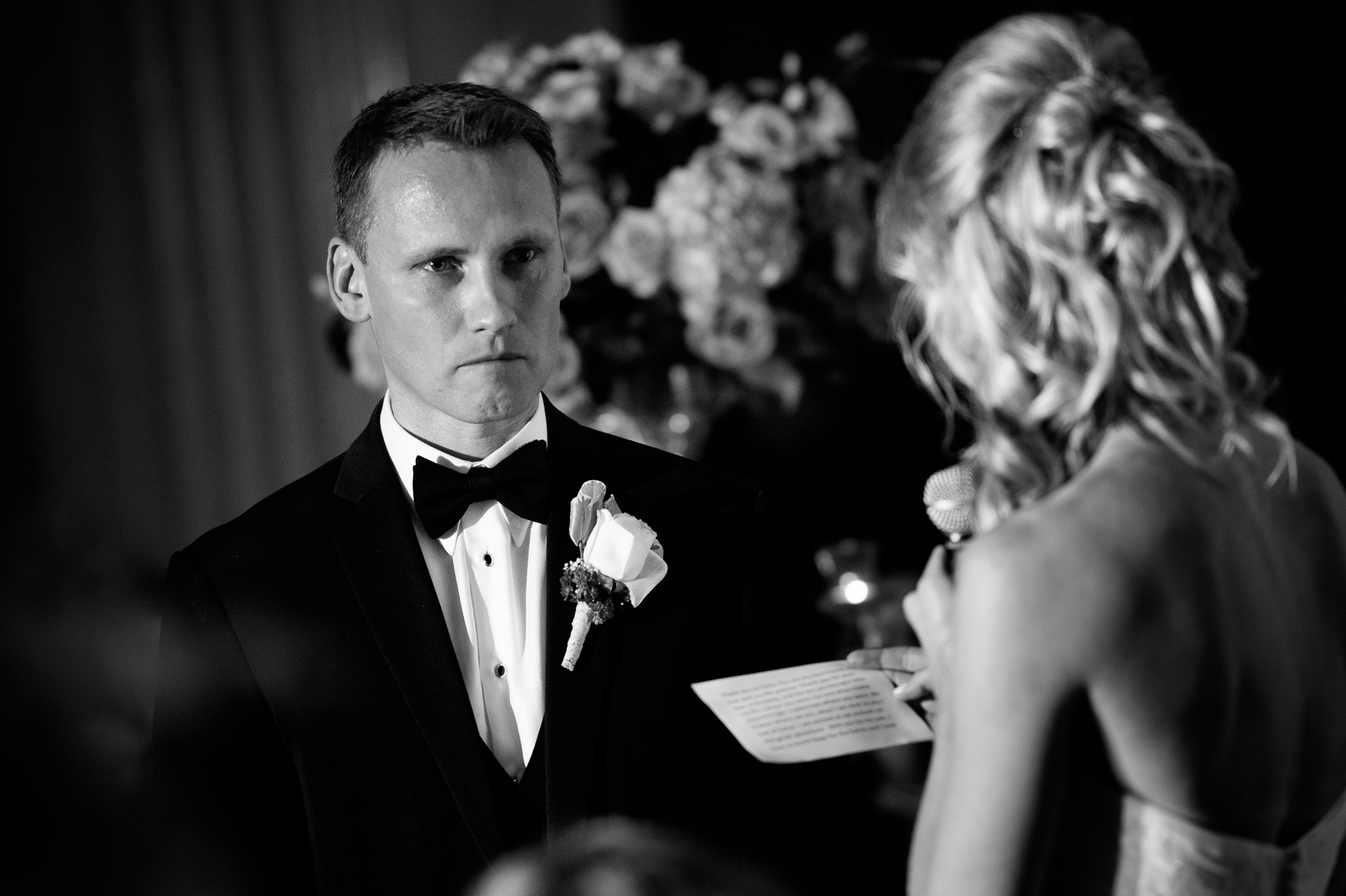 This image is from Andrea + Chris' wedding at One King West. I love the connection they have as Chris listens to Andrea's speech.