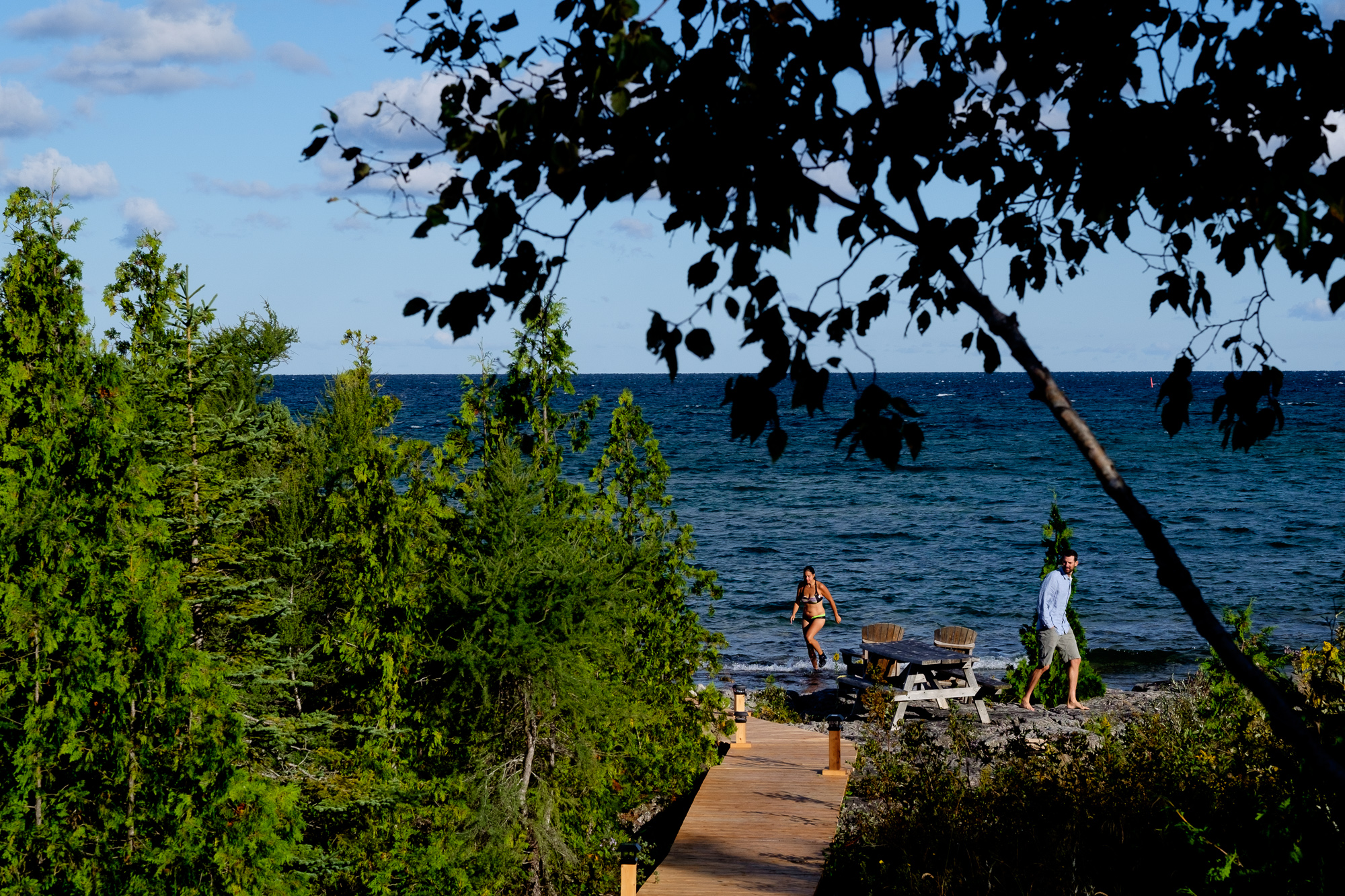  Joel's sister goes for a brisk morning swim before the wedding in Tobermory. 