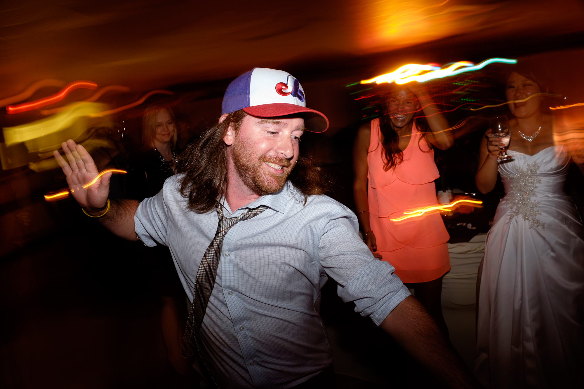  Guests dance and party during the wedding reception in Tobermory.&nbsp; 