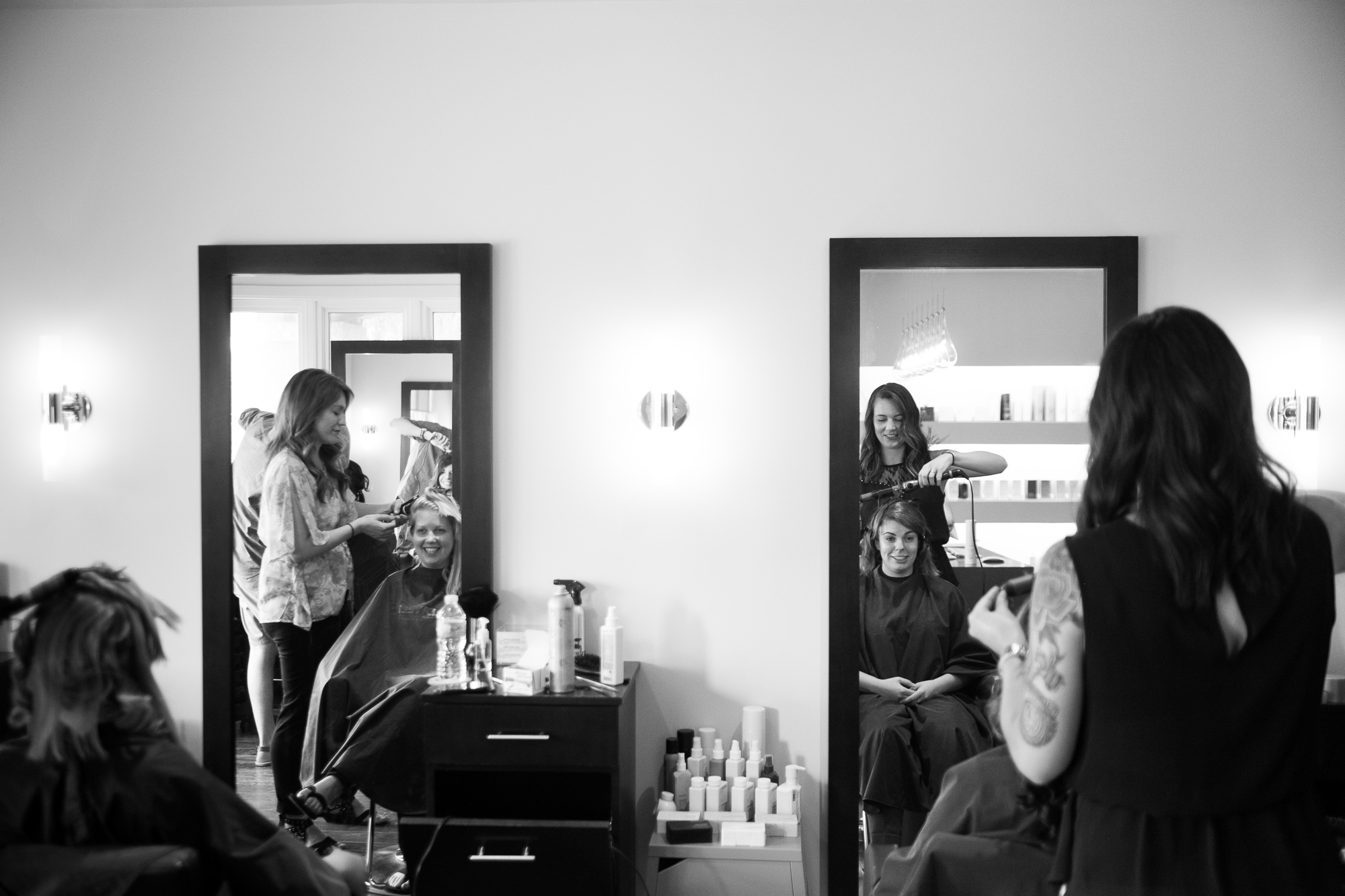  Jennifer and her maid of honour have their hair done before her wedding in Waterloo. 