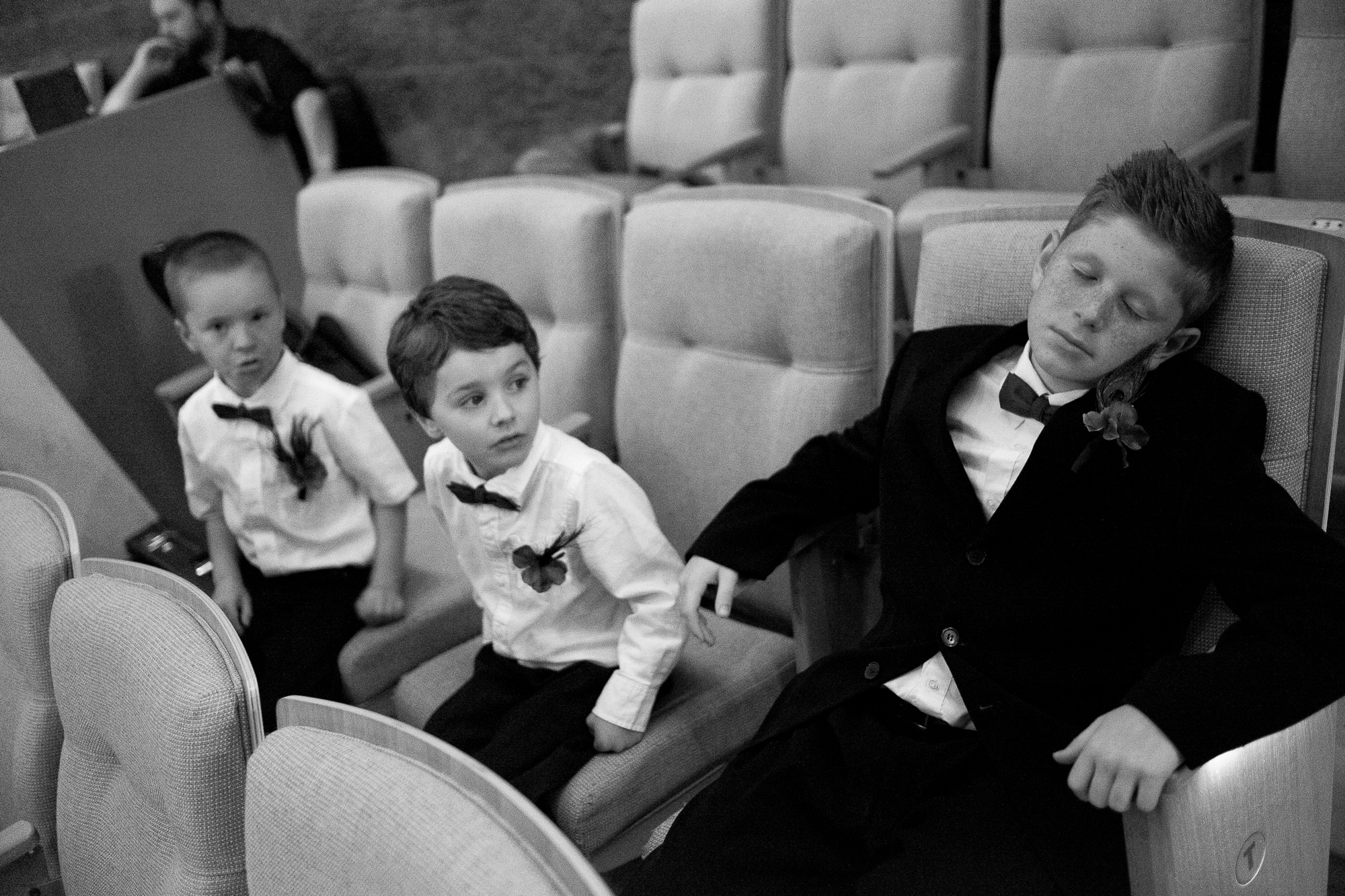  Ushers and ring bearers relax before the ceremony at Joanna + Kris' wedding at the dun field theatre in Cambridge, Ontario. 