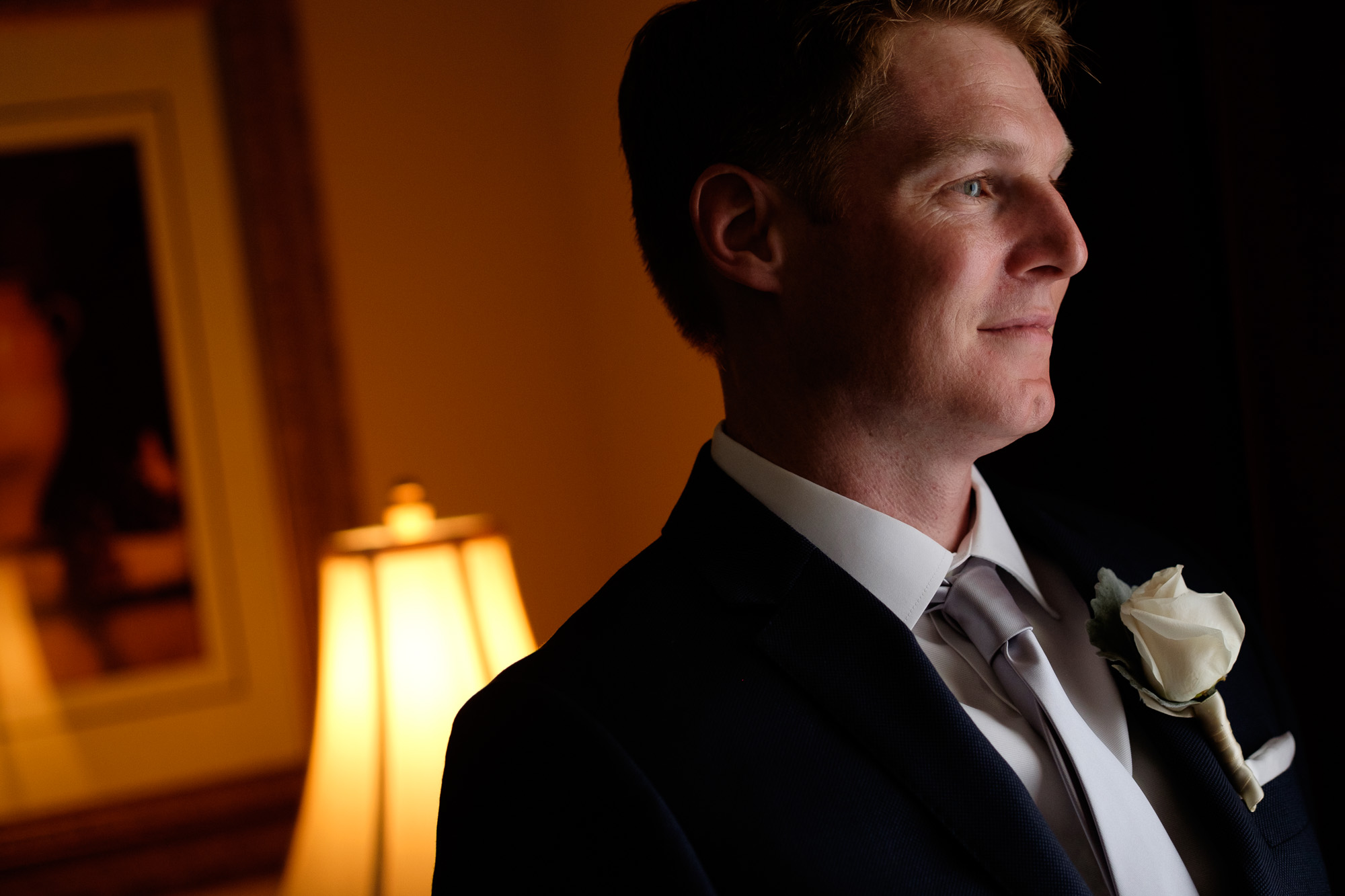 Chris poses for a portrait at his family home before his wedding at the Paletta Mansion in Mississauga.