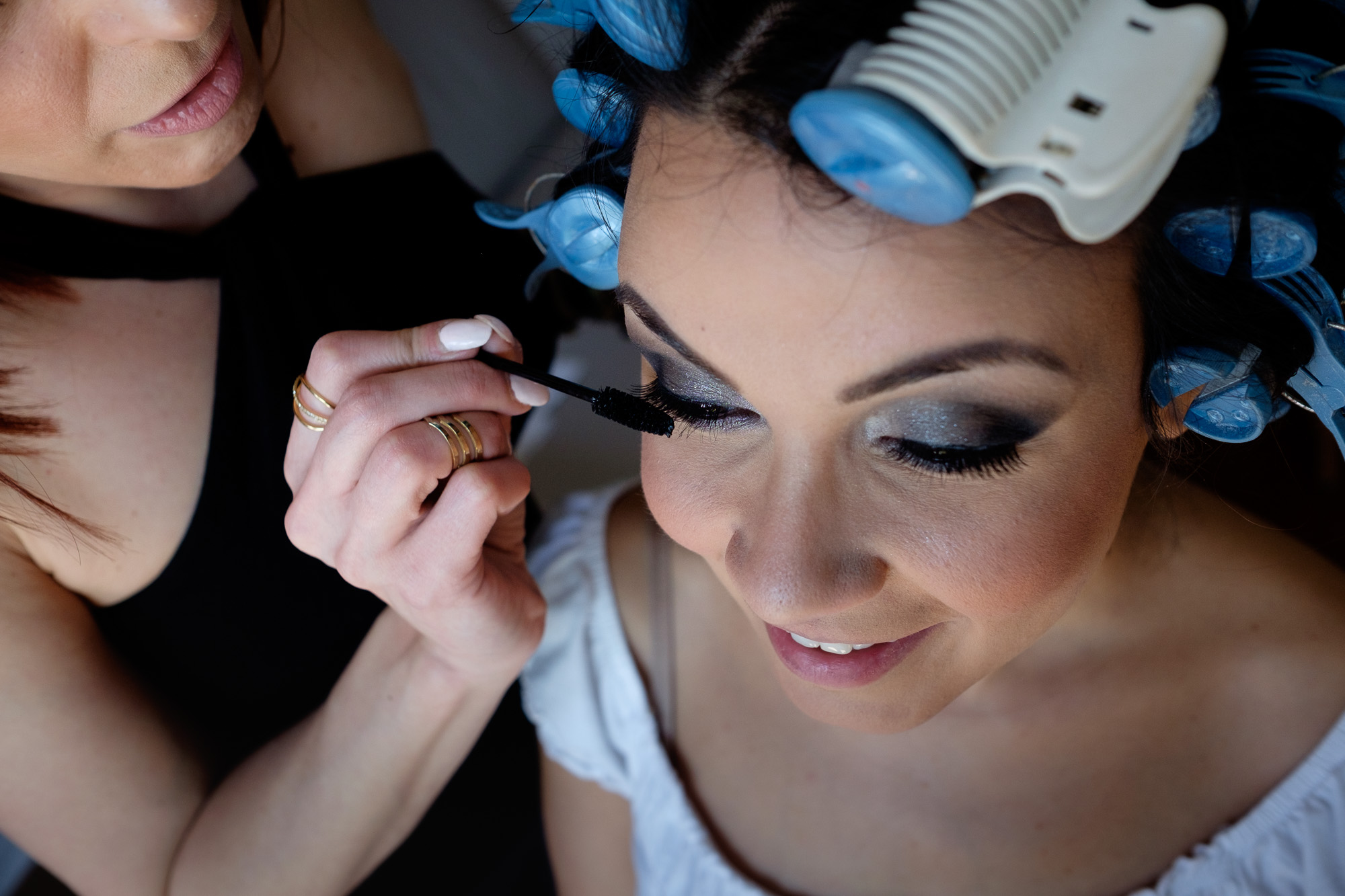  Laura has her make up applied while getting ready for her wedding at the Paletta Mansion in Mississauga.&nbsp; 