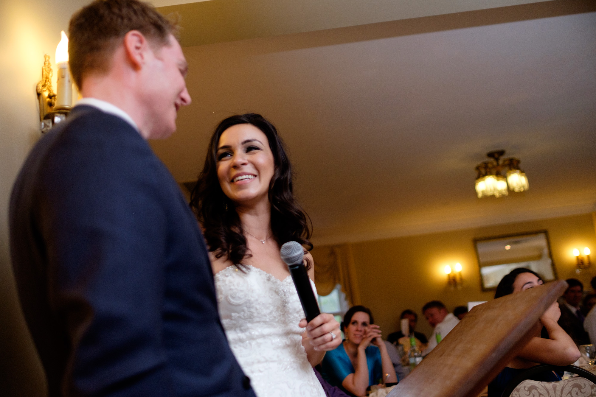  Laura has a laugh while giving her speech at her wedding reception at the Paletta &nbsp;Mansion. 