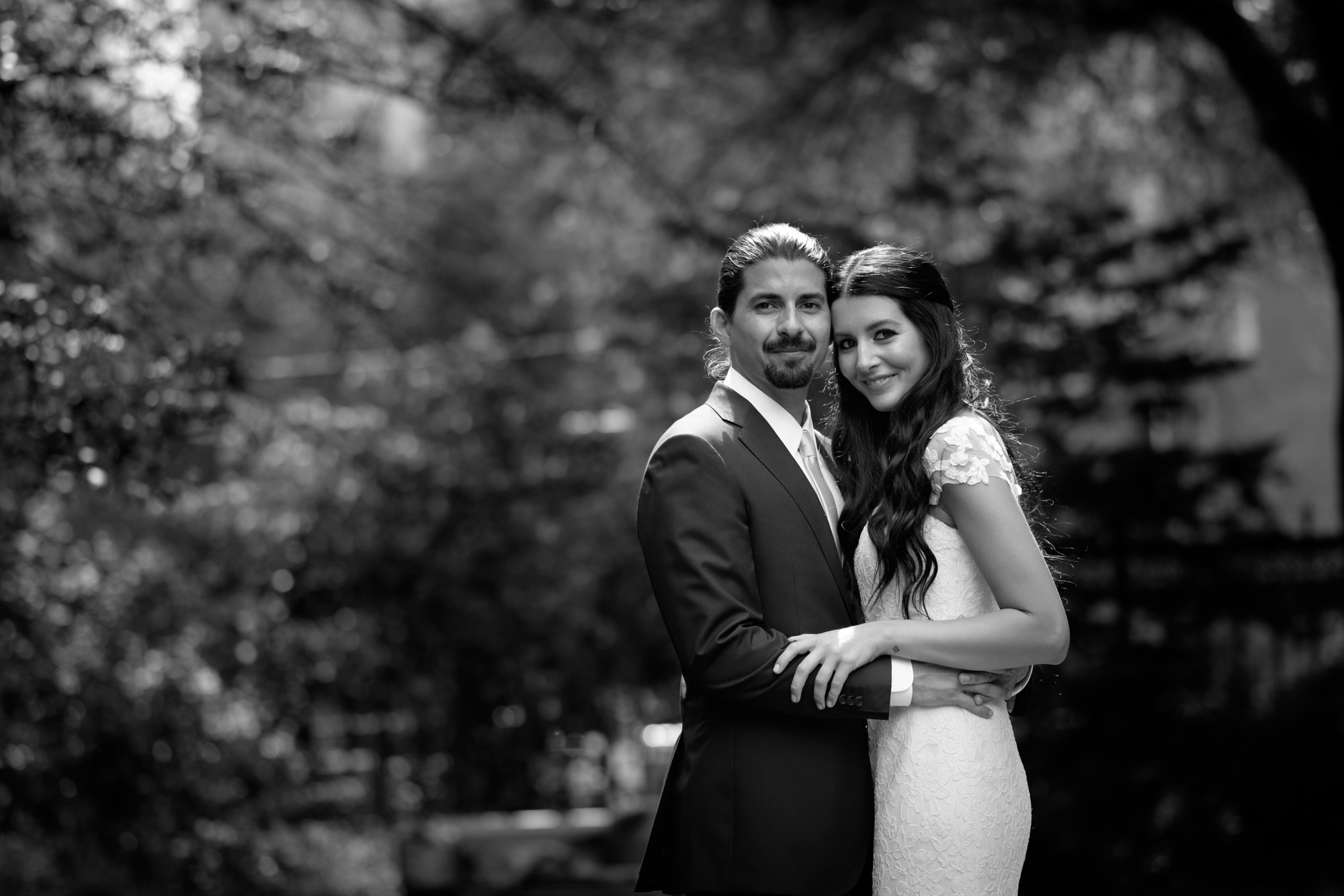 Danni + Felipe pose for a formal wedding portrait at Osgood Hall before their wedding at the Fermenting Cellar in Toronto.&nbsp; 