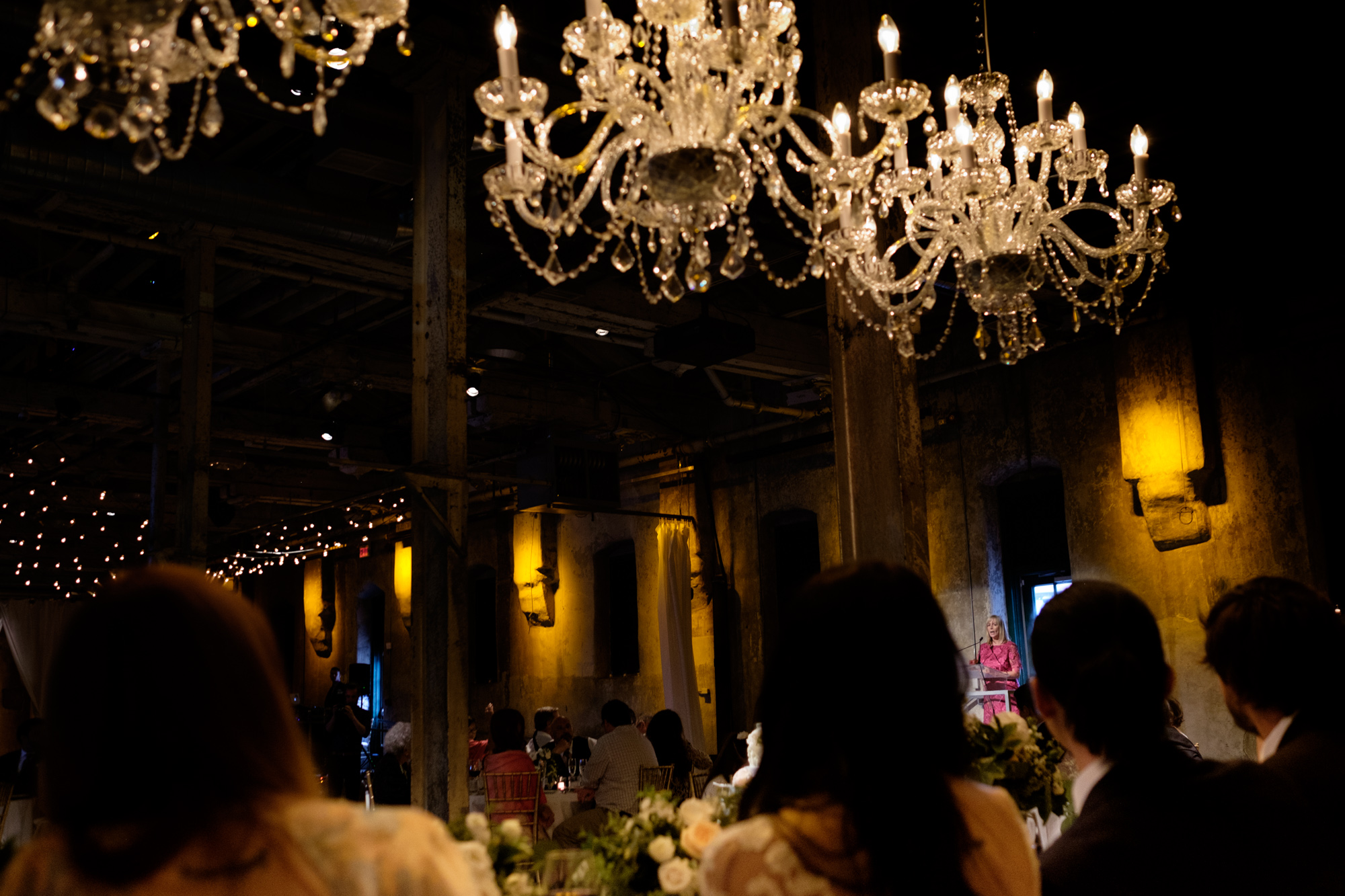  Danni's mom gives a heartfelt speech during their wedding reception at the Fermenting Cellar in Toronto.&nbsp; 