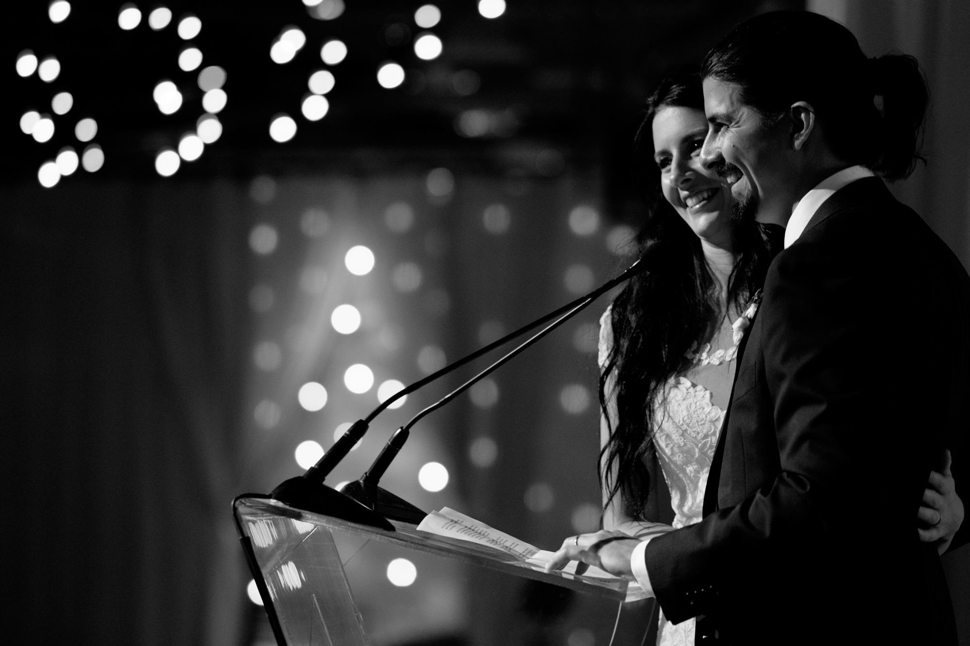  Danni + Felipe make a speech during their wedding reception at Toronto's Fermenting Cellar. 