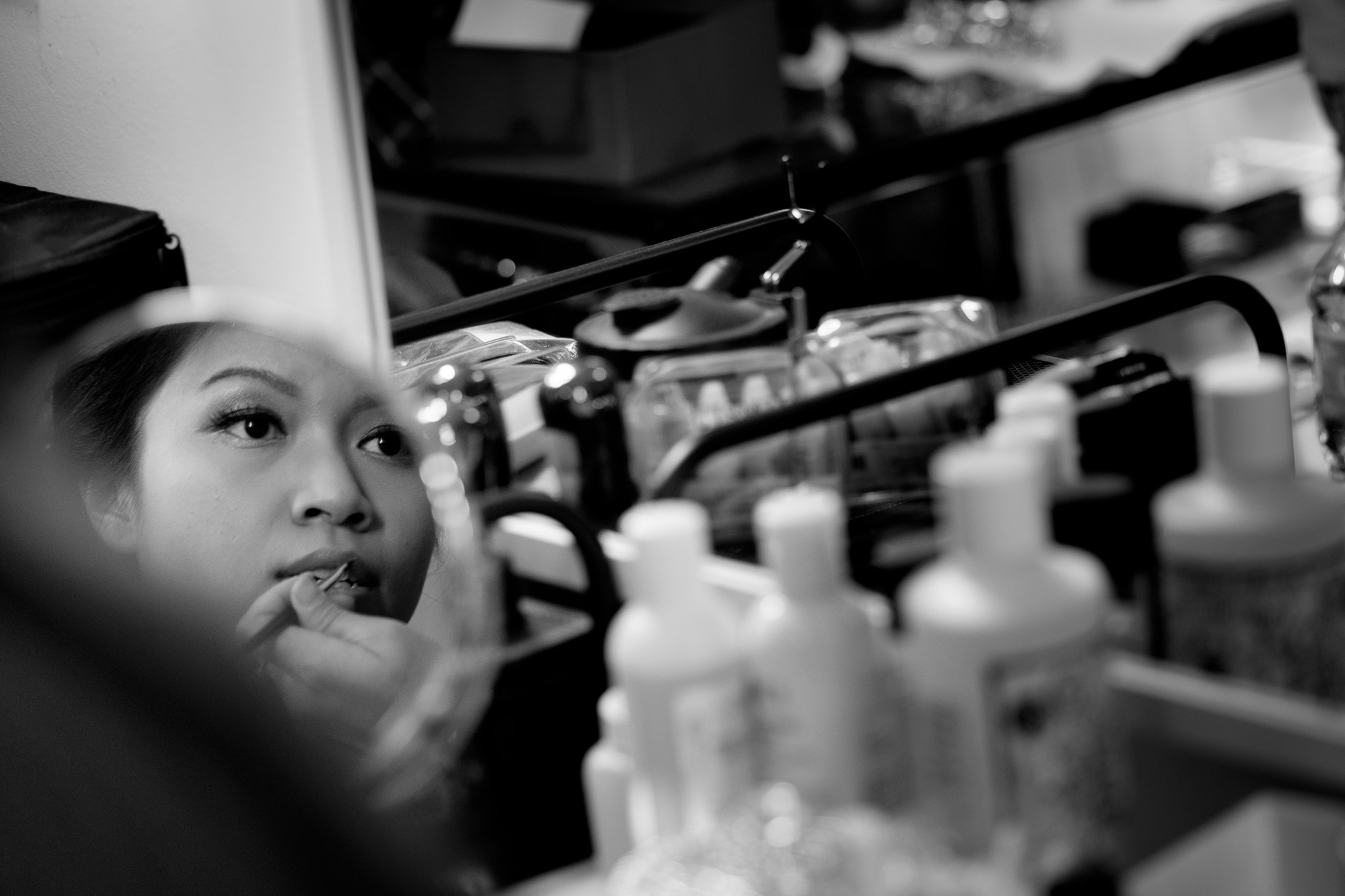  Sherry has her makeup applied before here wedding in Toronto.&nbsp; 