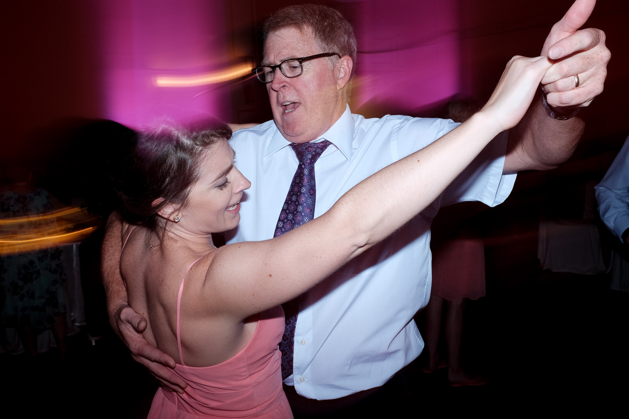  A past bride and her father dance at Melanie &amp; David's wedding reception in Toronto.&nbsp; 