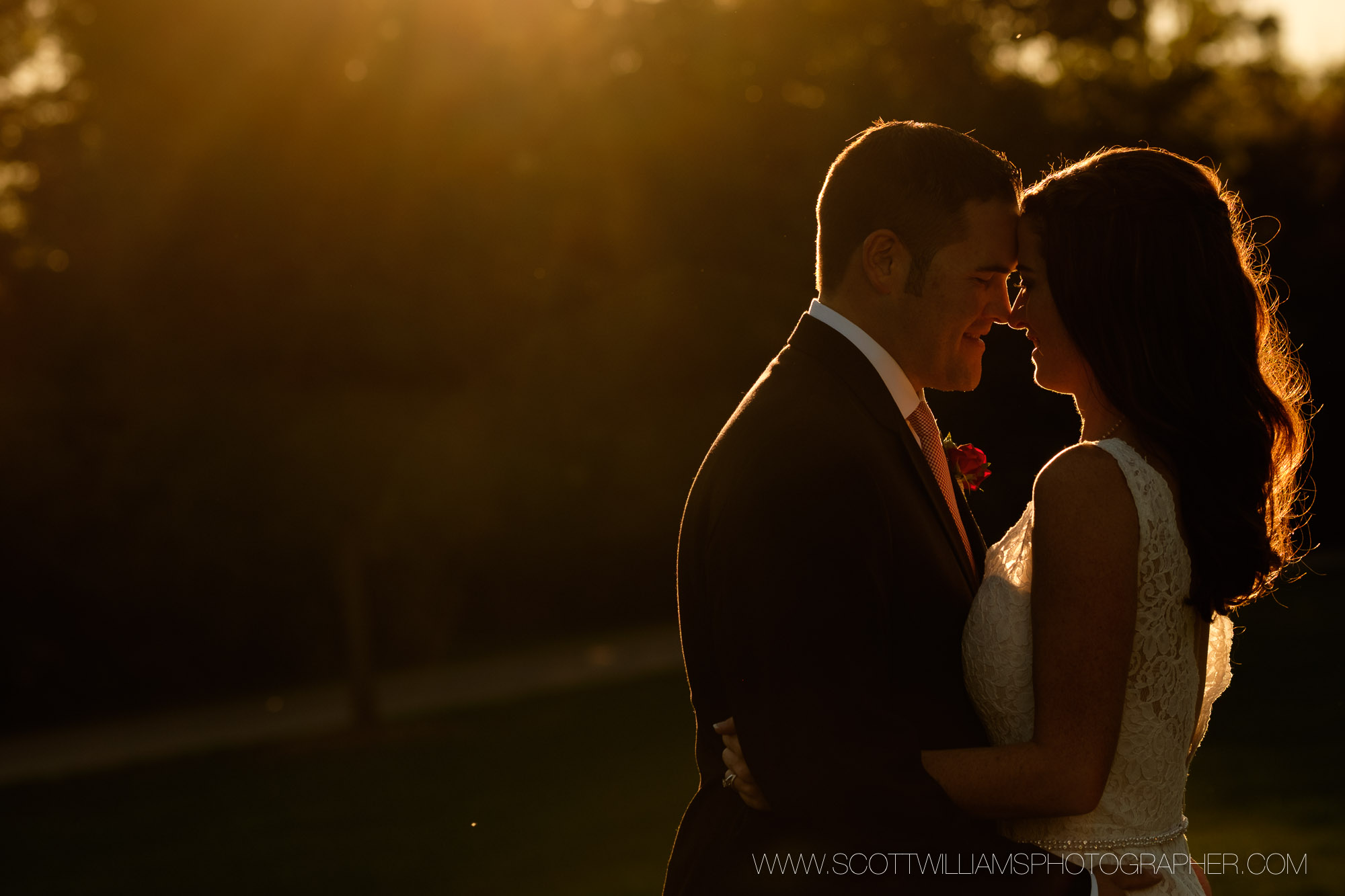 A sunset wedding portrait from a small, intimate wedding at Langdon Hall in Cambridge, Ontario.