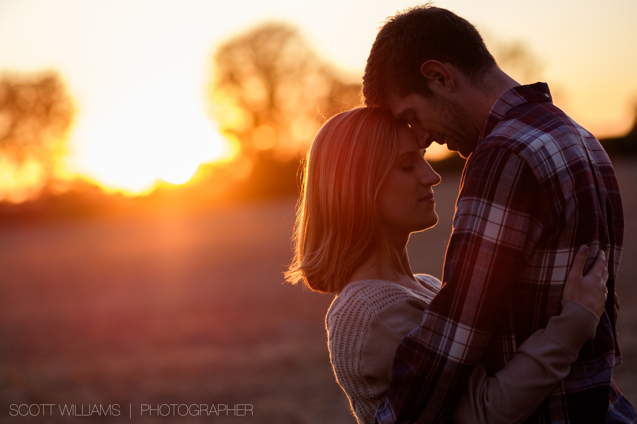 A photograph from Sabrina + Zach's sunset engagement session on a farm in Southwestern Ontario.