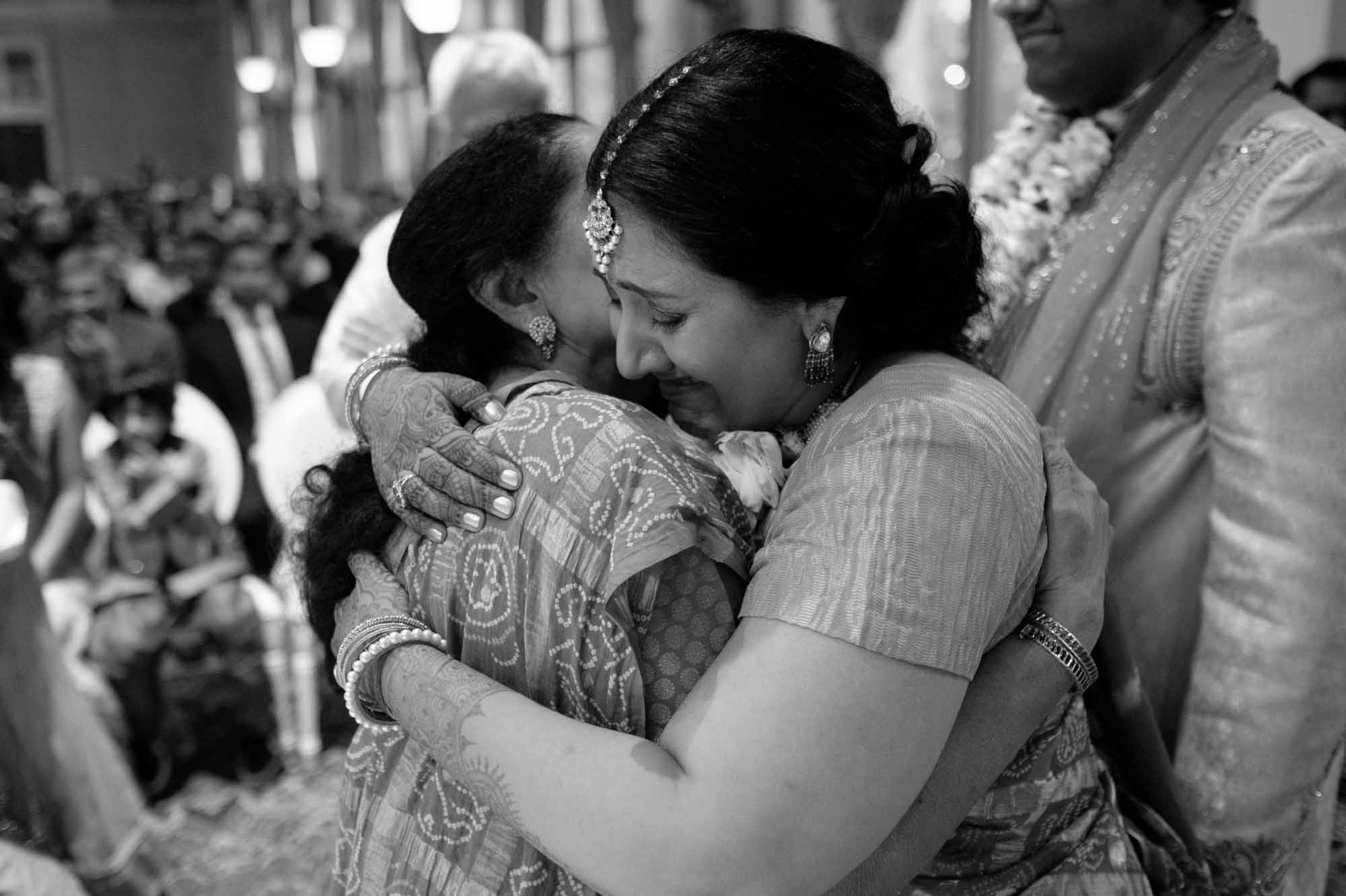 an emotional black and white image from a toronto indian wedding at liberty grand