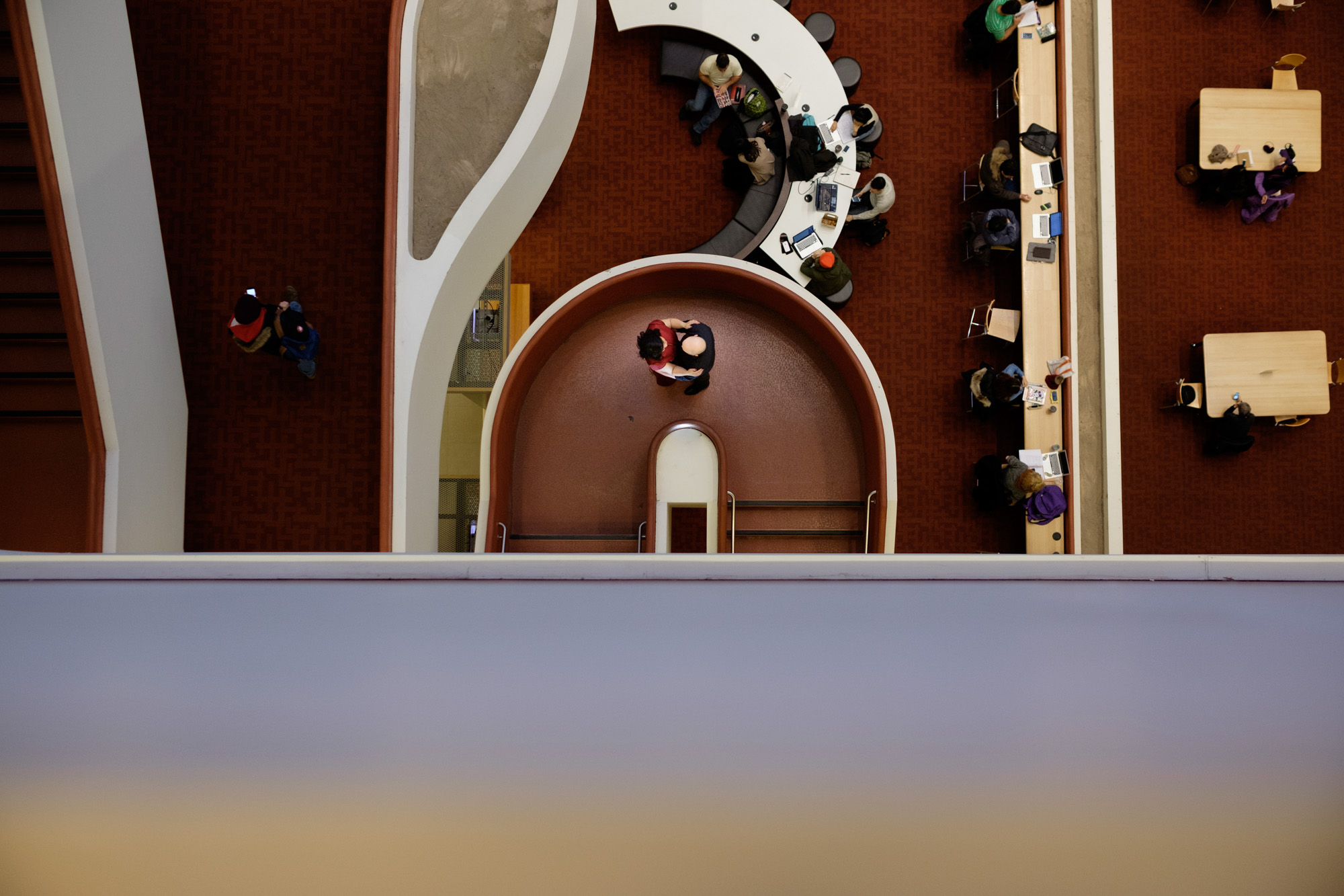 A photograph from Noor + John's downtown Toronto engagement session at the Toronto Reference Library.