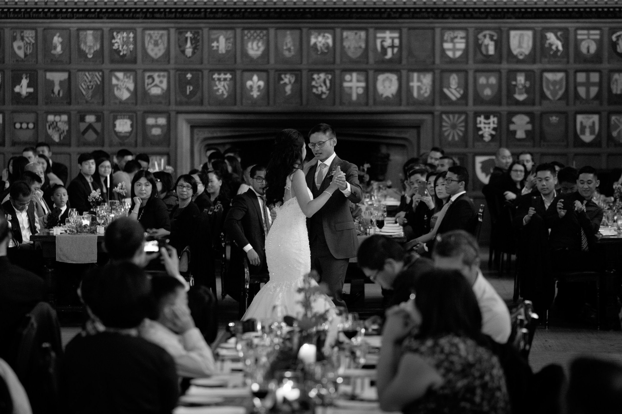  Linda + Andrew enjoy their first dance as a married couple during their wedding receptoin at the Hart House in Toronto. 