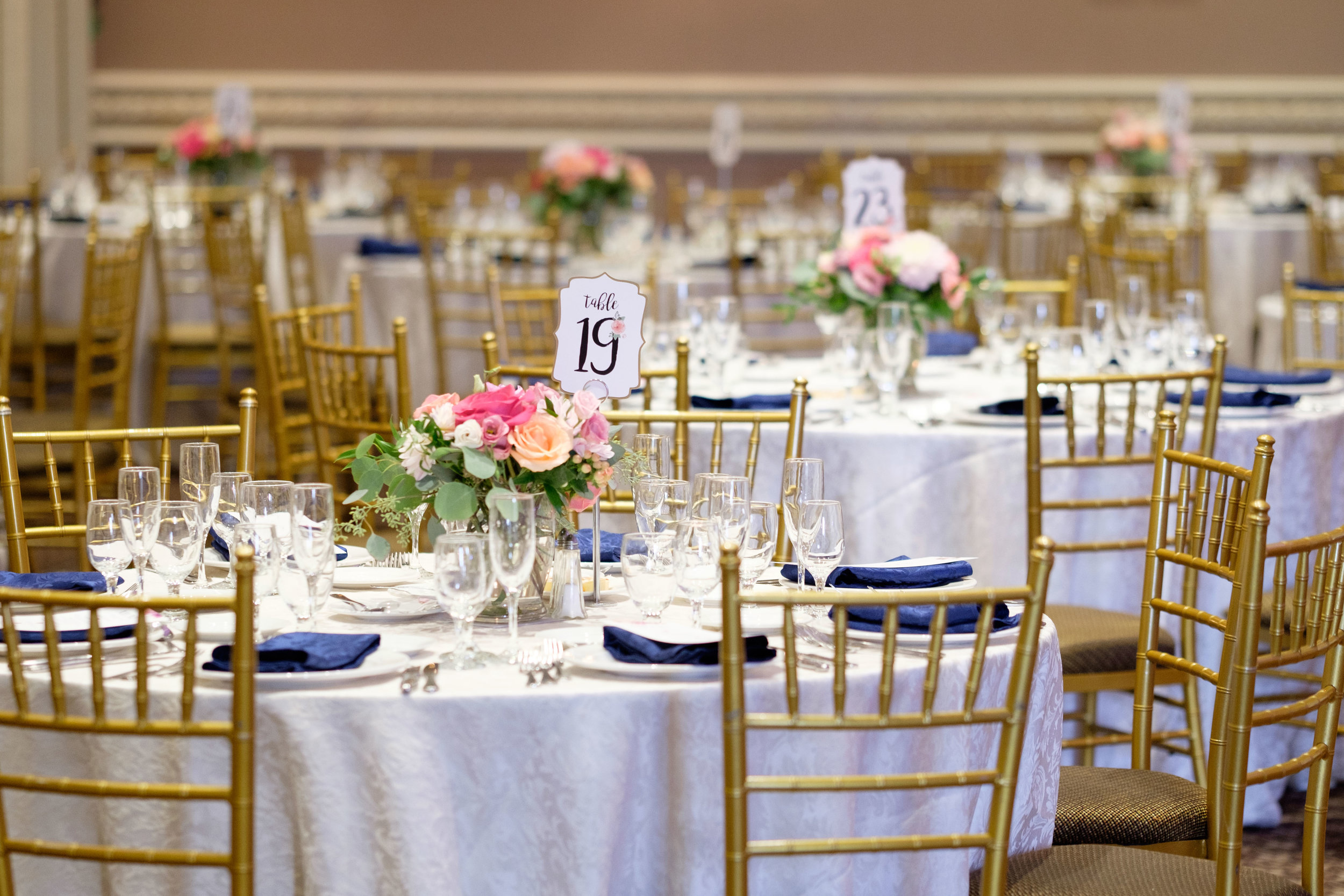  A wedding details shot of the tables at the Jewel Event Centre from Sabrina and Zach's wedding in Toronto. 