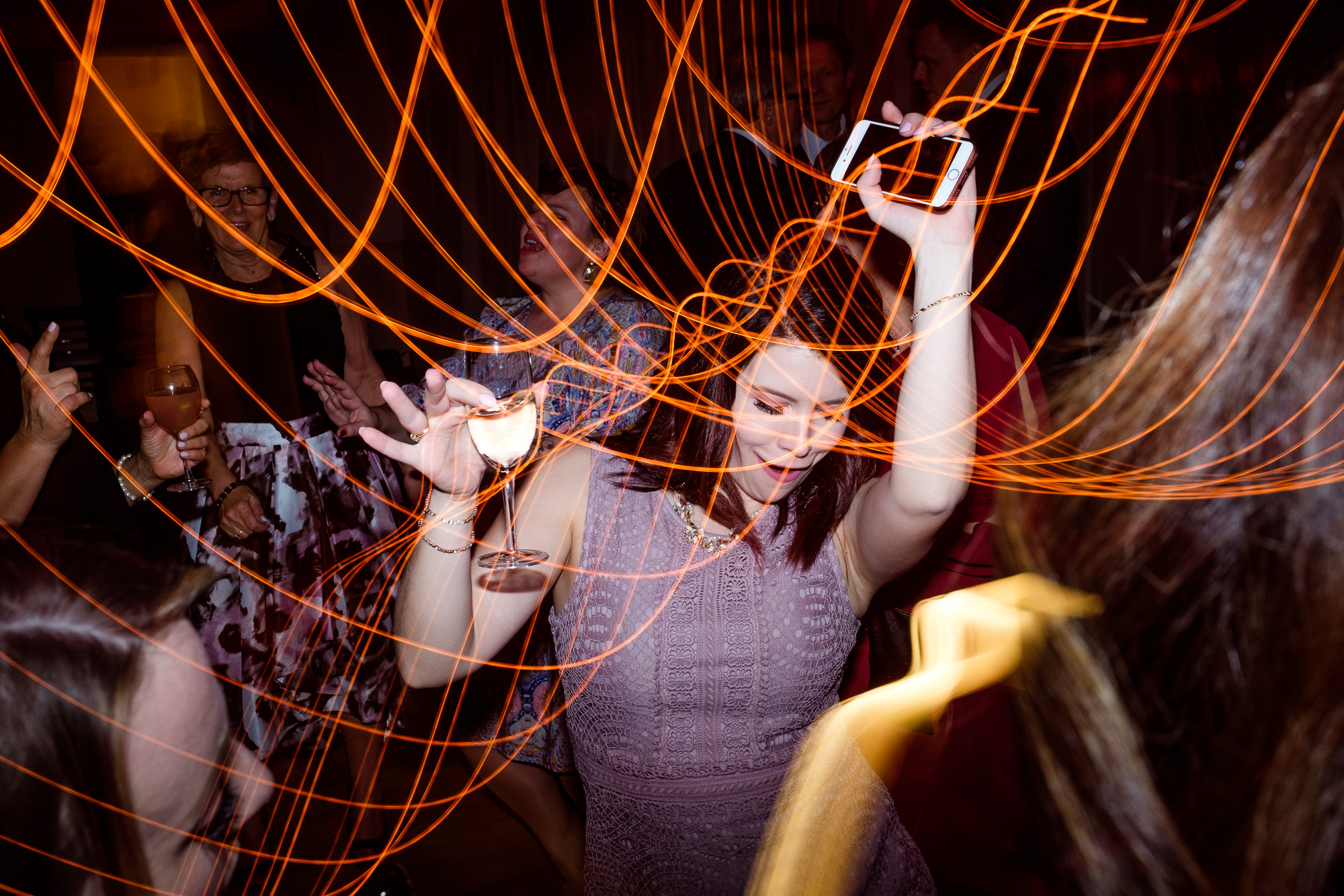  Guests on the dance floor during the wedding reception at the Enoch Turner Schoolhouse in Toronto. 