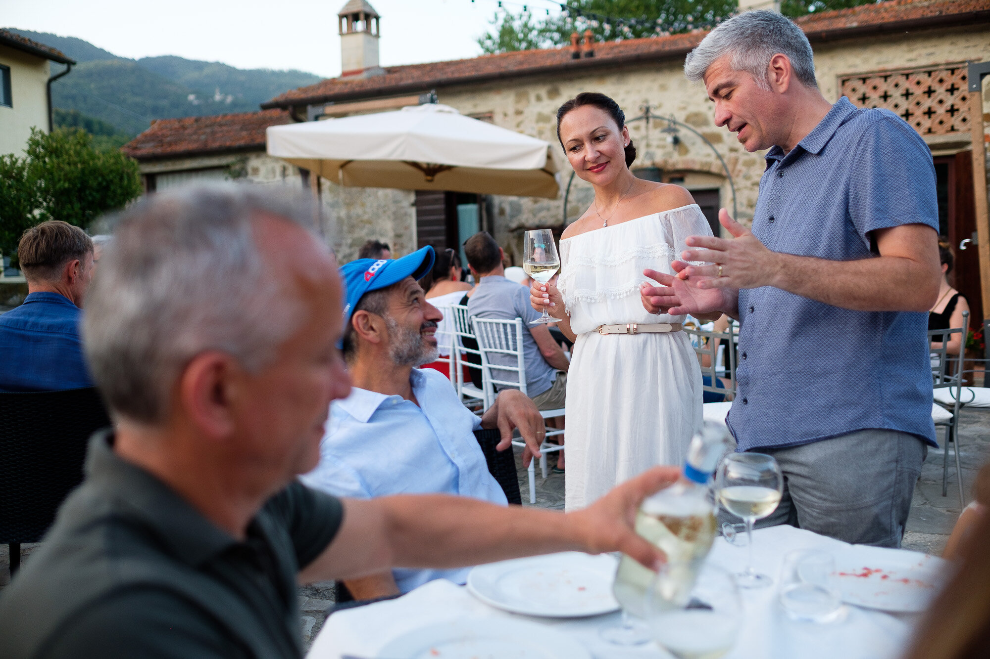  A wedding photograph from a party reception the day after Elena + Steve’s destination wedding at the villa La Sorgente di Francesca in Tuscany, Italy by wedding photographer Scott Williams (www.scottwilliamsphotographer.com) 