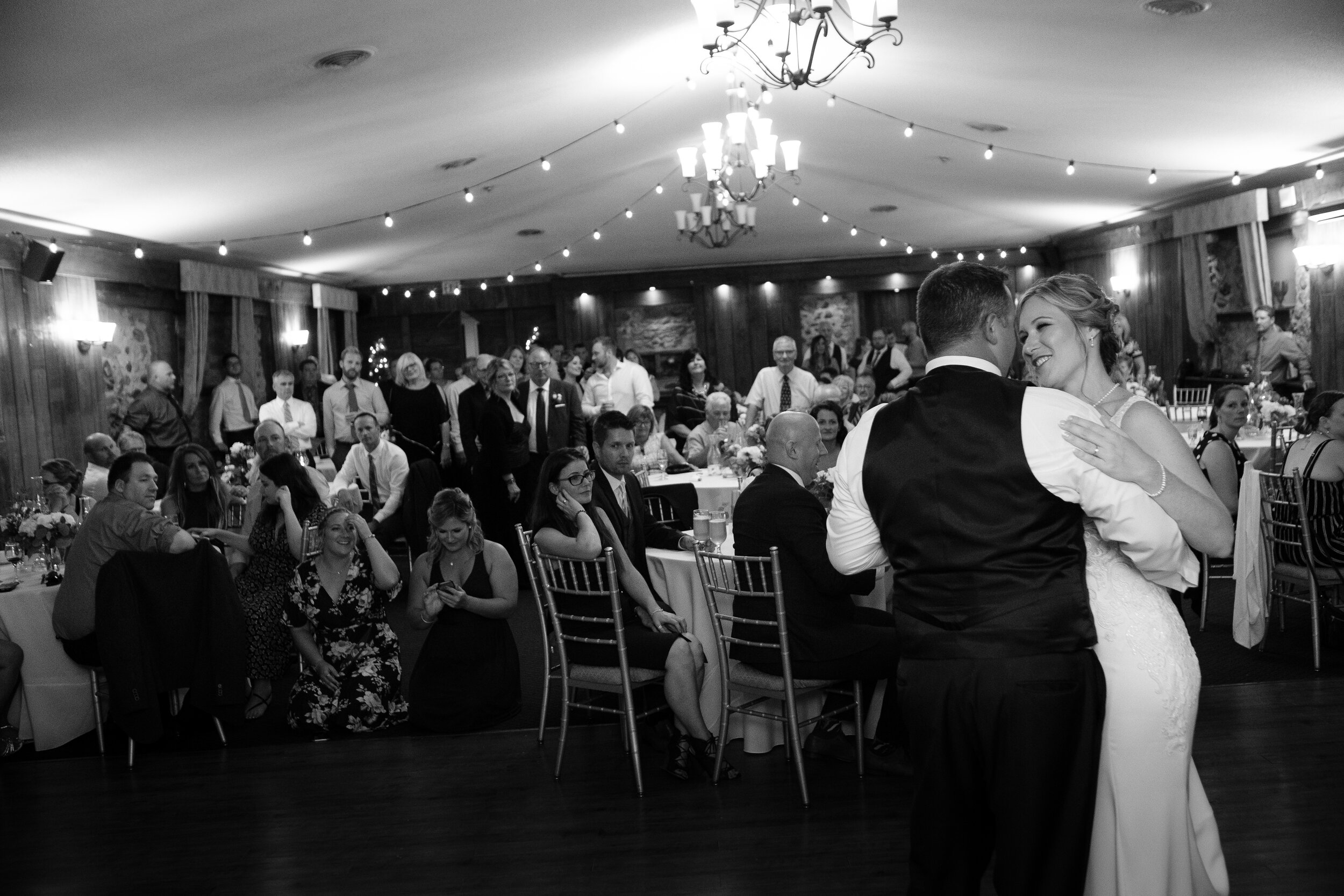  Amanda + Chad enjoy their first dance during their wedding reception at the Hessenland Country Inn by Toronto wedding photographer Scott Williams. 