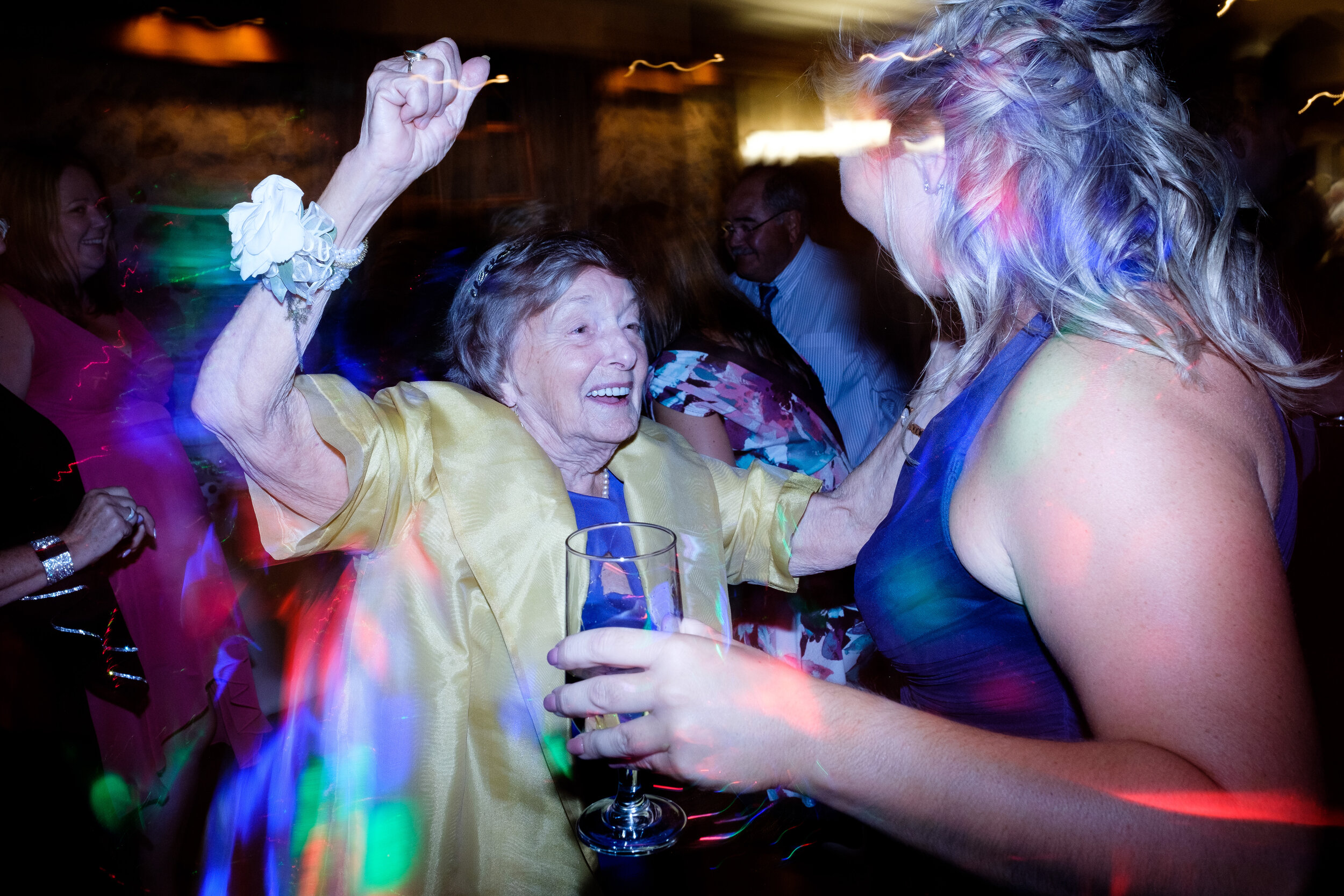  Amanda’s grandmother enjoys the dance floor during their wedding reception at the Hessenland Country Inn by Toronto wedding photographer Scott Williams. 