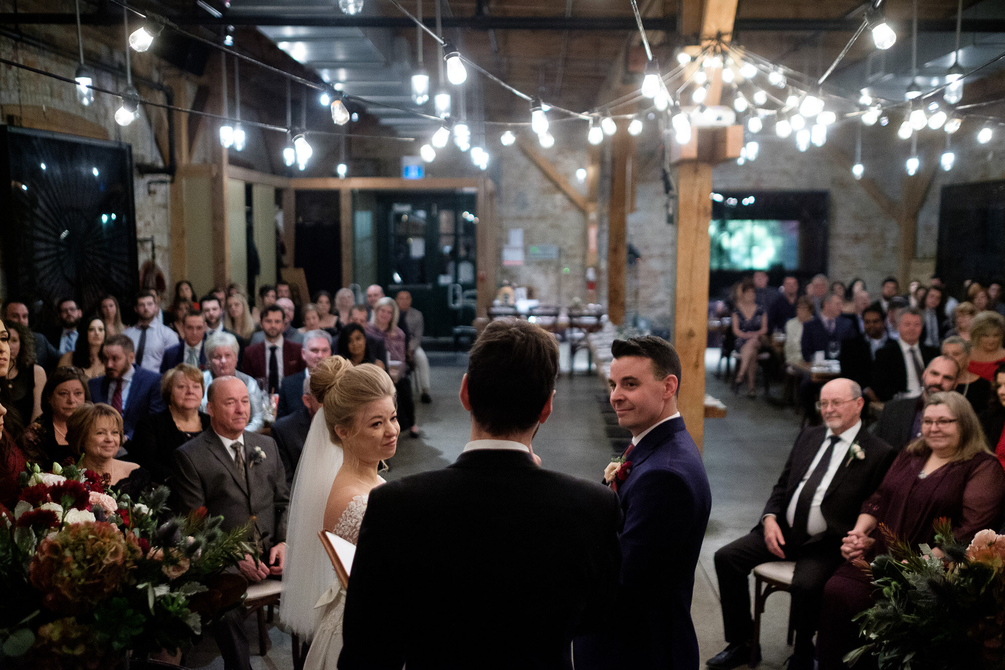  Emily and Aaron during their wedding at Archeo in Toronto’s Distillery district by Toronto Wedding Photographer Scott Williams. 