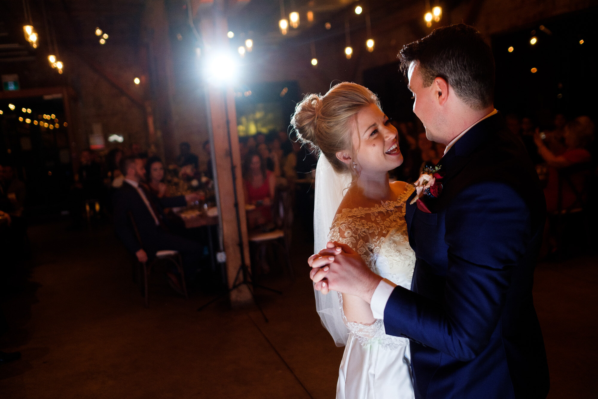  Emily + Aaron have their first dance during their wedding at Archeo in Toronto’s Distillery district by Toronto Wedding Photographer Scott Williams. 