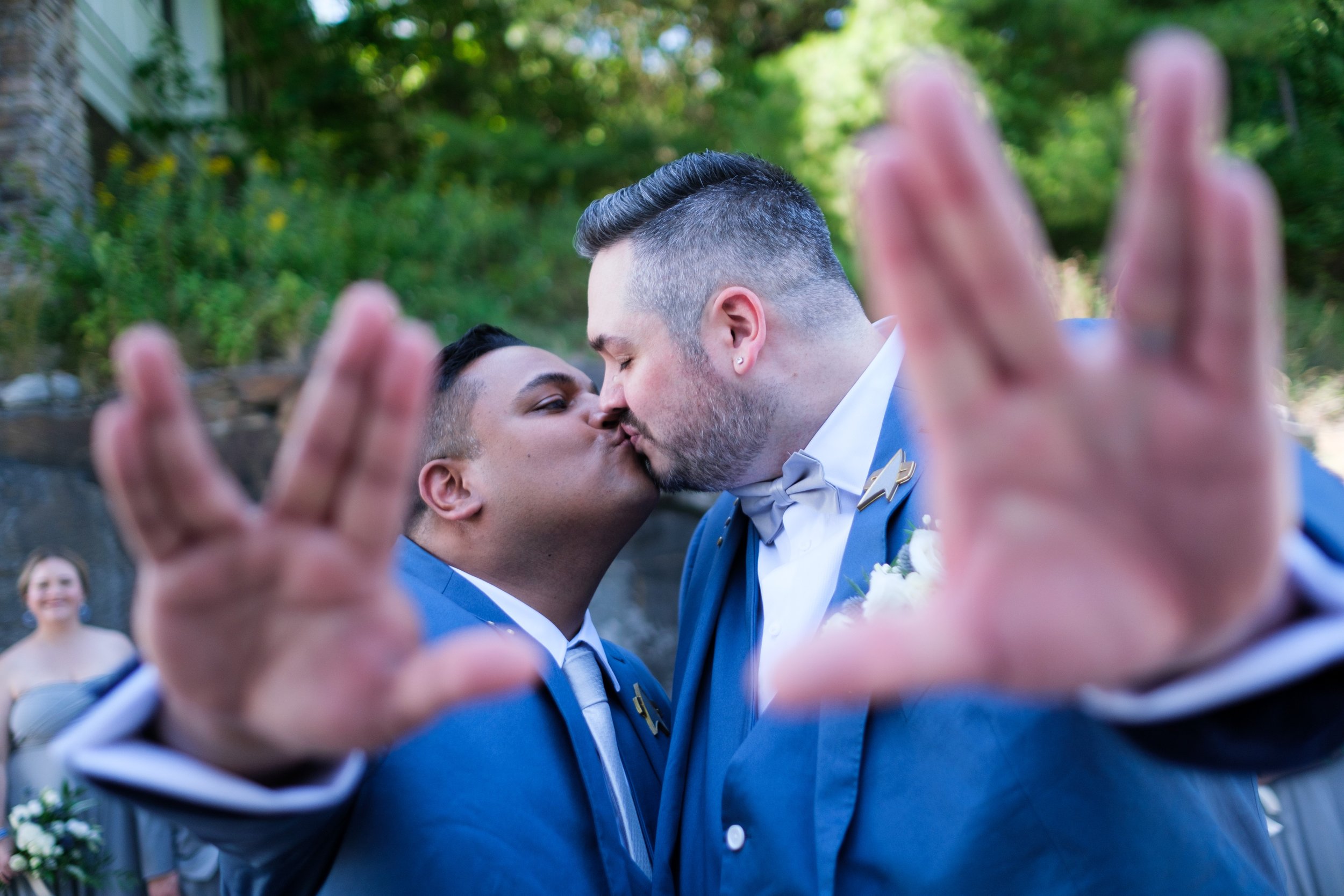  A color wedding portrait photograph of  Bryan + Adam before their outdoor  wedding ceremony at the JW Marriot The Rosseau in Muskoka by Toronto wedding photographer Scott Williams (www.scottwilliamsphotographer.com) 