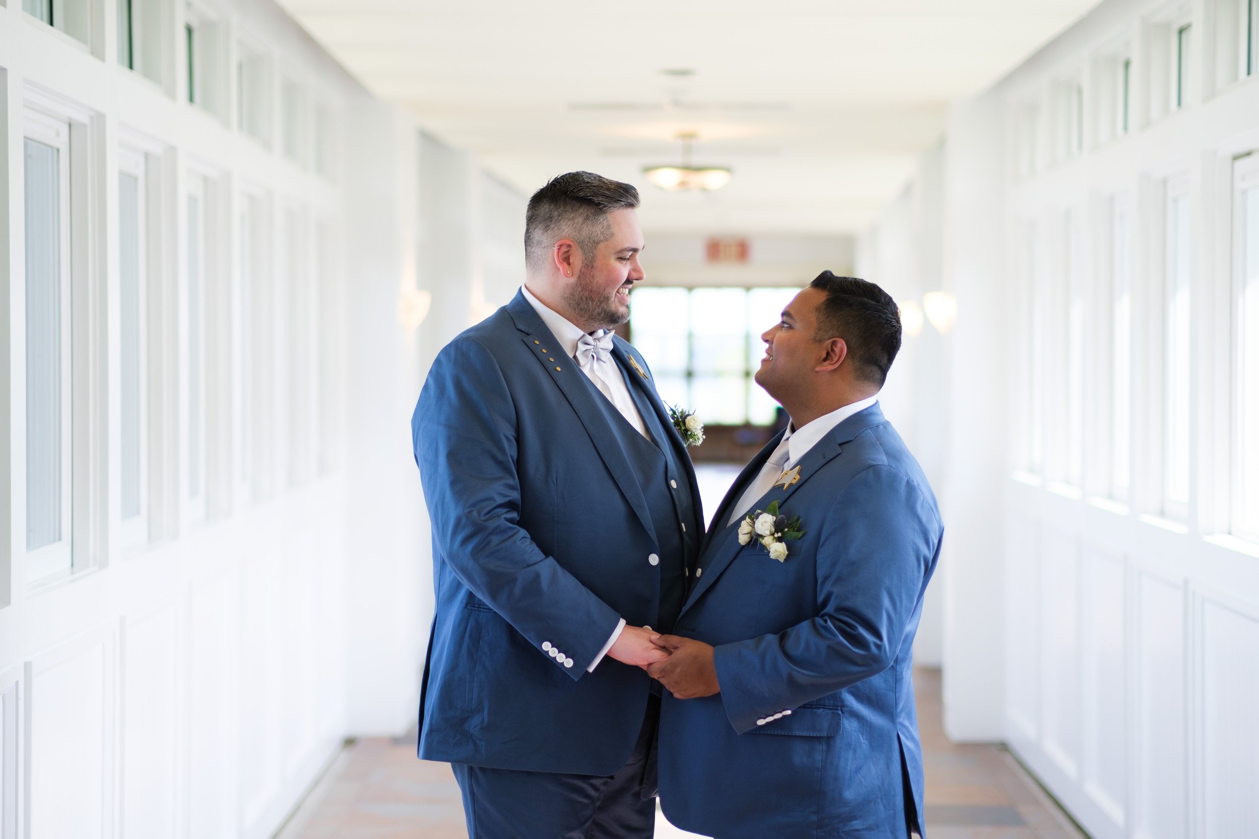  A color wedding portrait photograph of  Bryan + Adam before their outdoor  wedding ceremony at the JW Marriot The Rosseau in Muskoka by Toronto wedding photographer Scott Williams (www.scottwilliamsphotographer.com) 