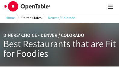 2018 OpenTable Diner's Choice Awards