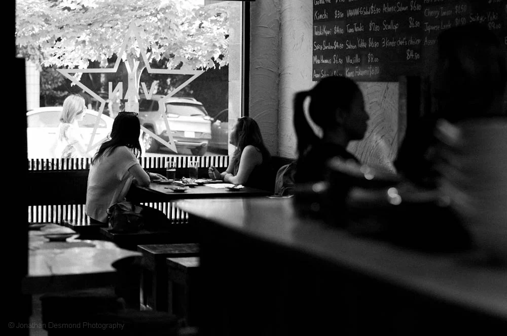 I focused on using the natural light and also the shadows to give you a sense of what the restaurant looks like. Part of the appeal of this Izakaya is the environment that you are in. Lighting plays an important part in this even if you're just sitting and eating.