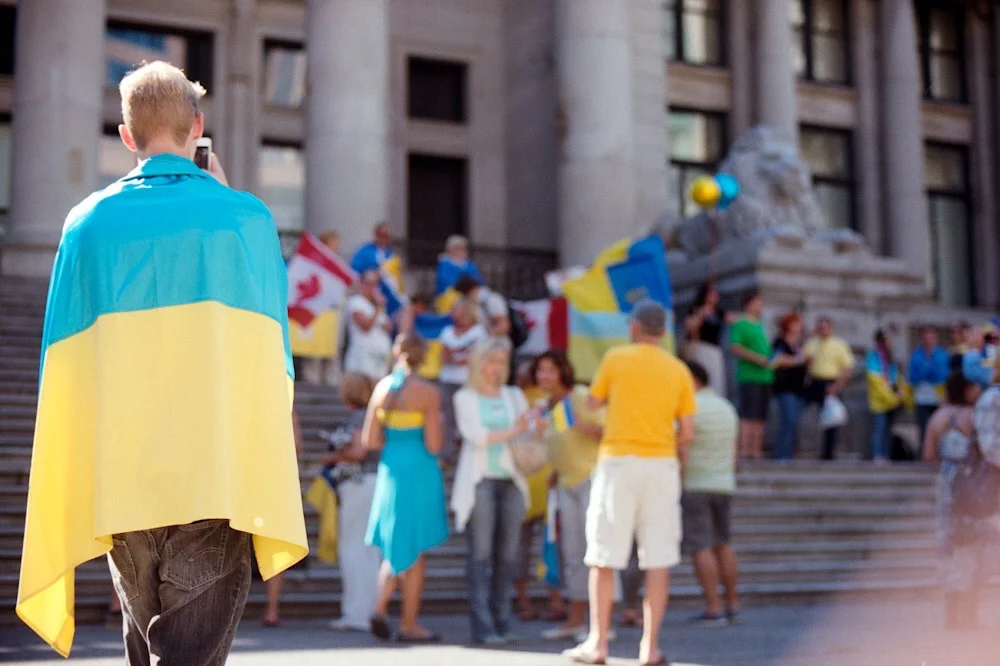 While in the midst of a shopping trip, my wife and I went in different directions. I was walking by the Vancouver Art Gallery when I noticed a lot of commotion starting to happen. Before I knew it, I was in the midst of Ukraine Demonstration.