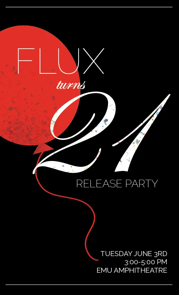 Poster design option for our “Flux Turns 21” event.