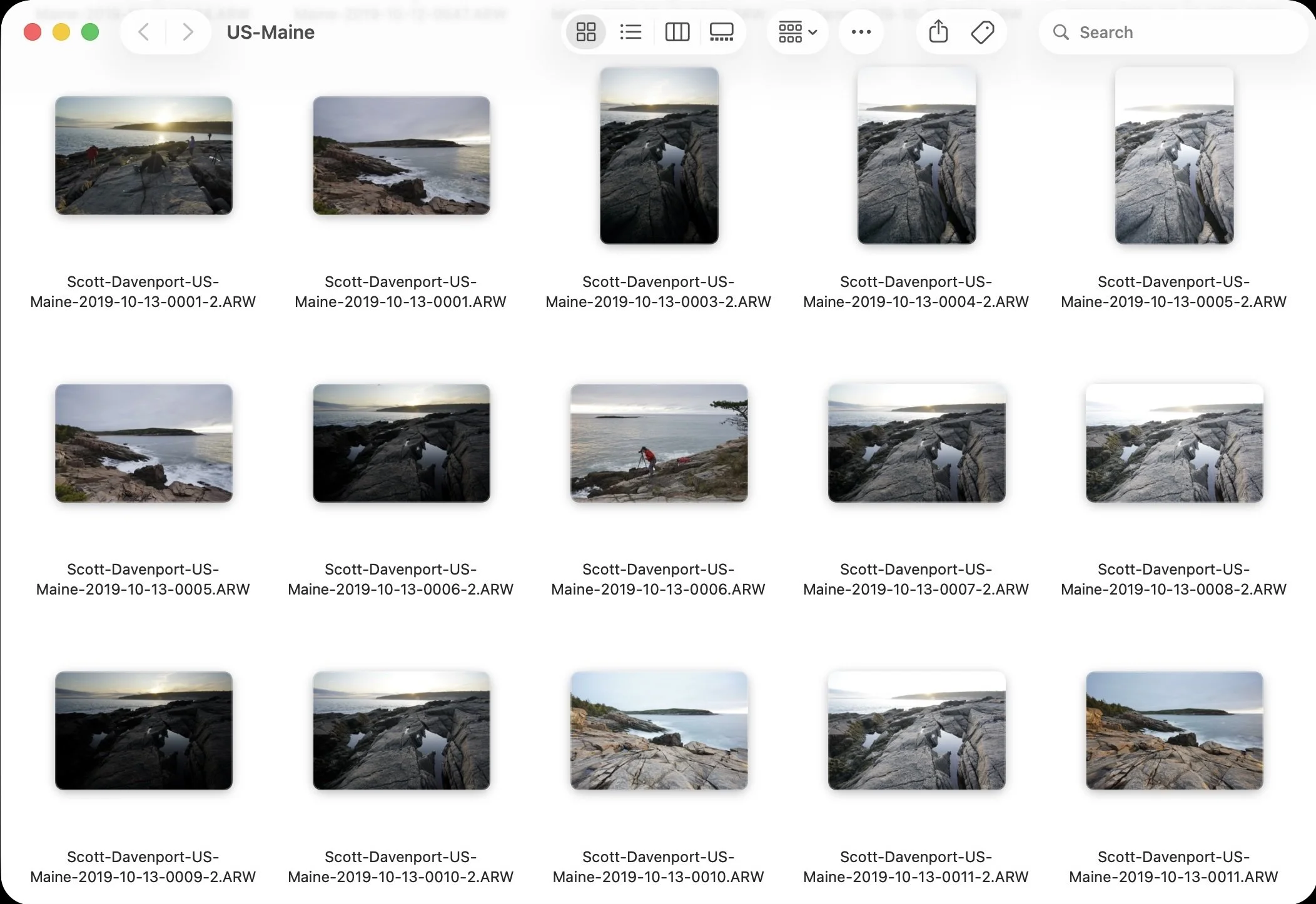 Finder on macOS showing several descriptively named photograph files, demonstrating how its location and date information provide clues about where the file belongs